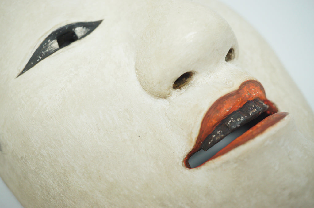 Japanese Kantan Otoko Noh Theater Wooden Mask in Silk Bag Original from Japan 1227F6