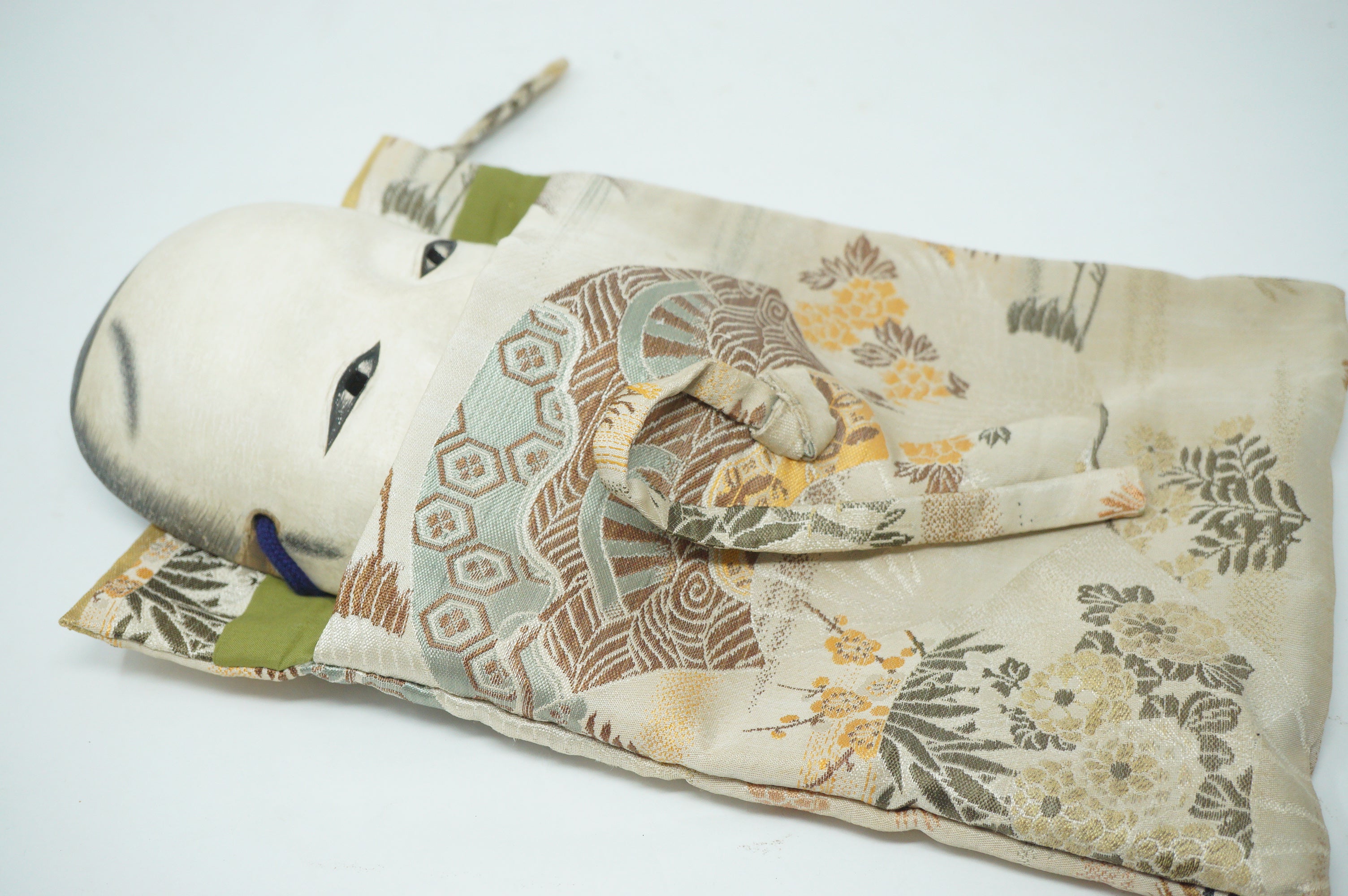 Japanese Kantan Otoko Noh Theater Wooden Mask in Silk Bag Original from Japan 1227F6