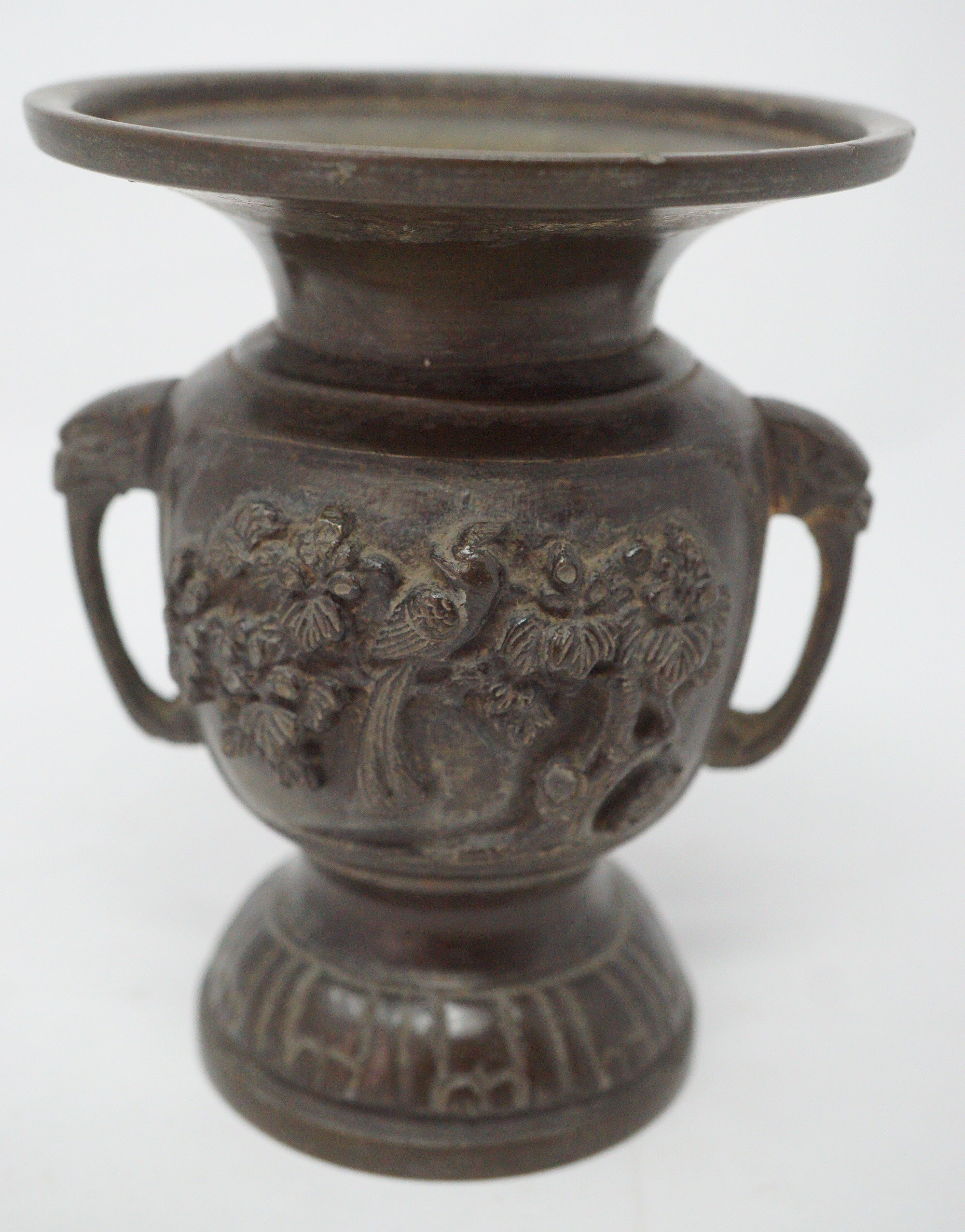 Japanische buddhistische Bronzevase, signiertes antikes Original aus Japan 1101D7
