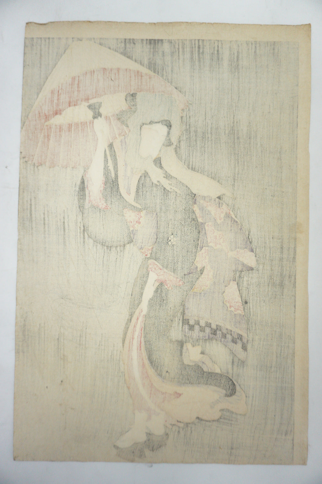Japanese Woodblock Print Recarved Edition by Kitagawa Utamaro - Beauty in the Rain 1105D7