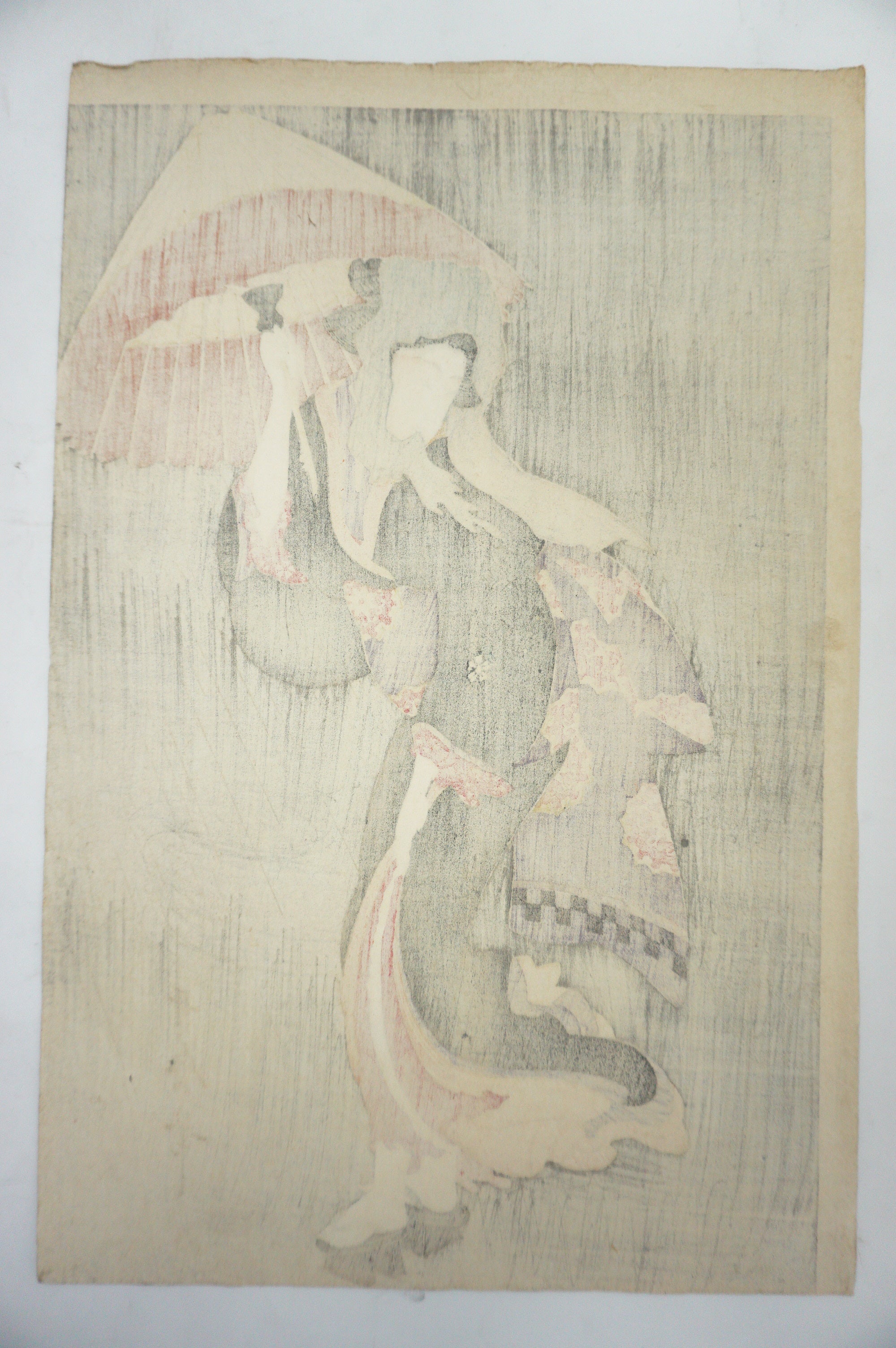 Japanese Woodblock Print Recarved Edition by Kitagawa Utamaro - Beauty in the Rain 1105D7