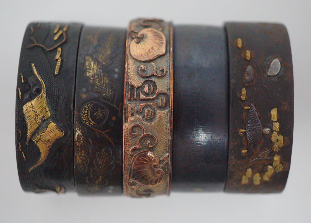 Japanese Fuchi Collection x5 Sword Parts Set with Unique Designs 0706D8
