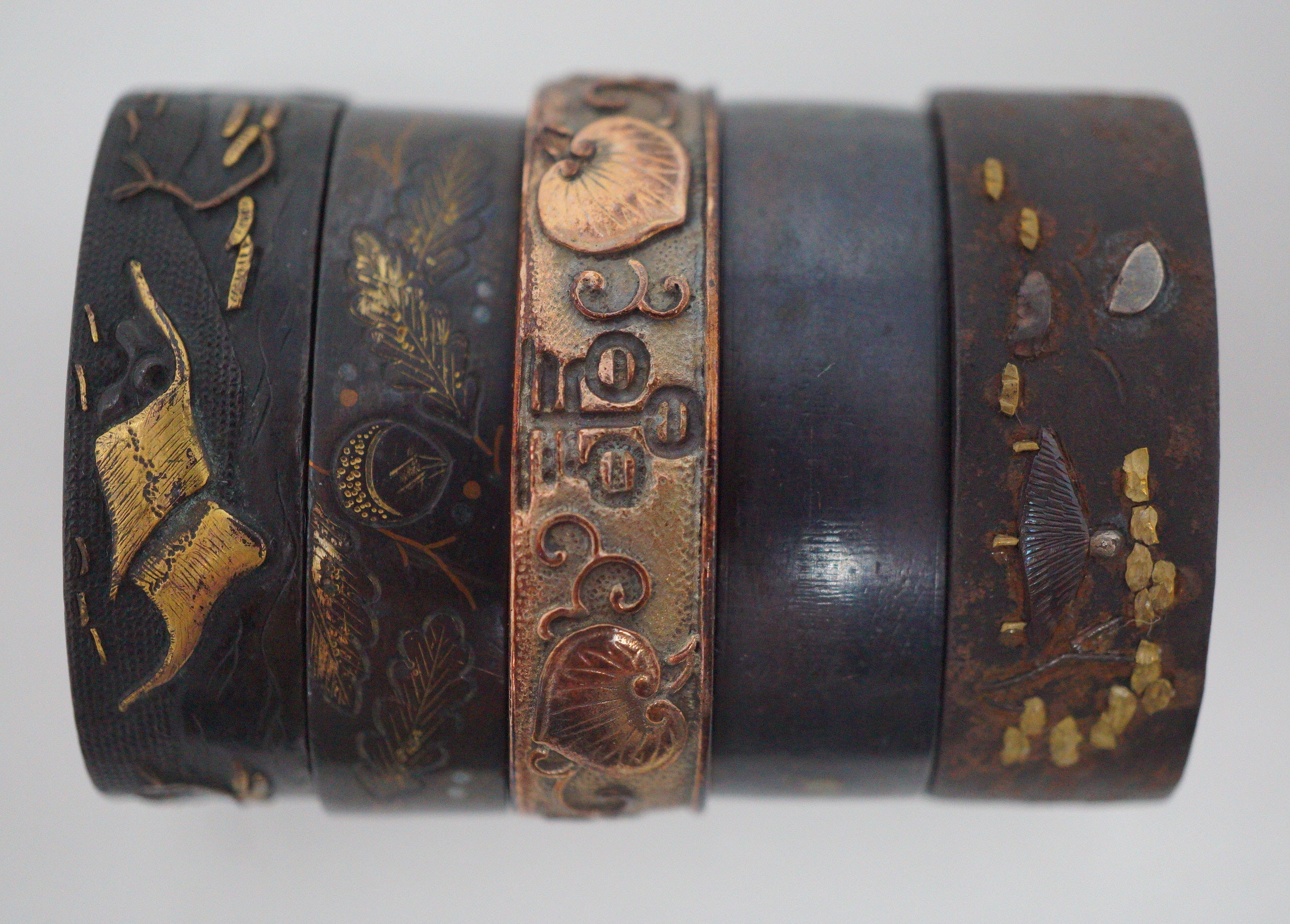 Japanese Fuchi Collection x5 Sword Parts Set with Unique Designs 0706D8