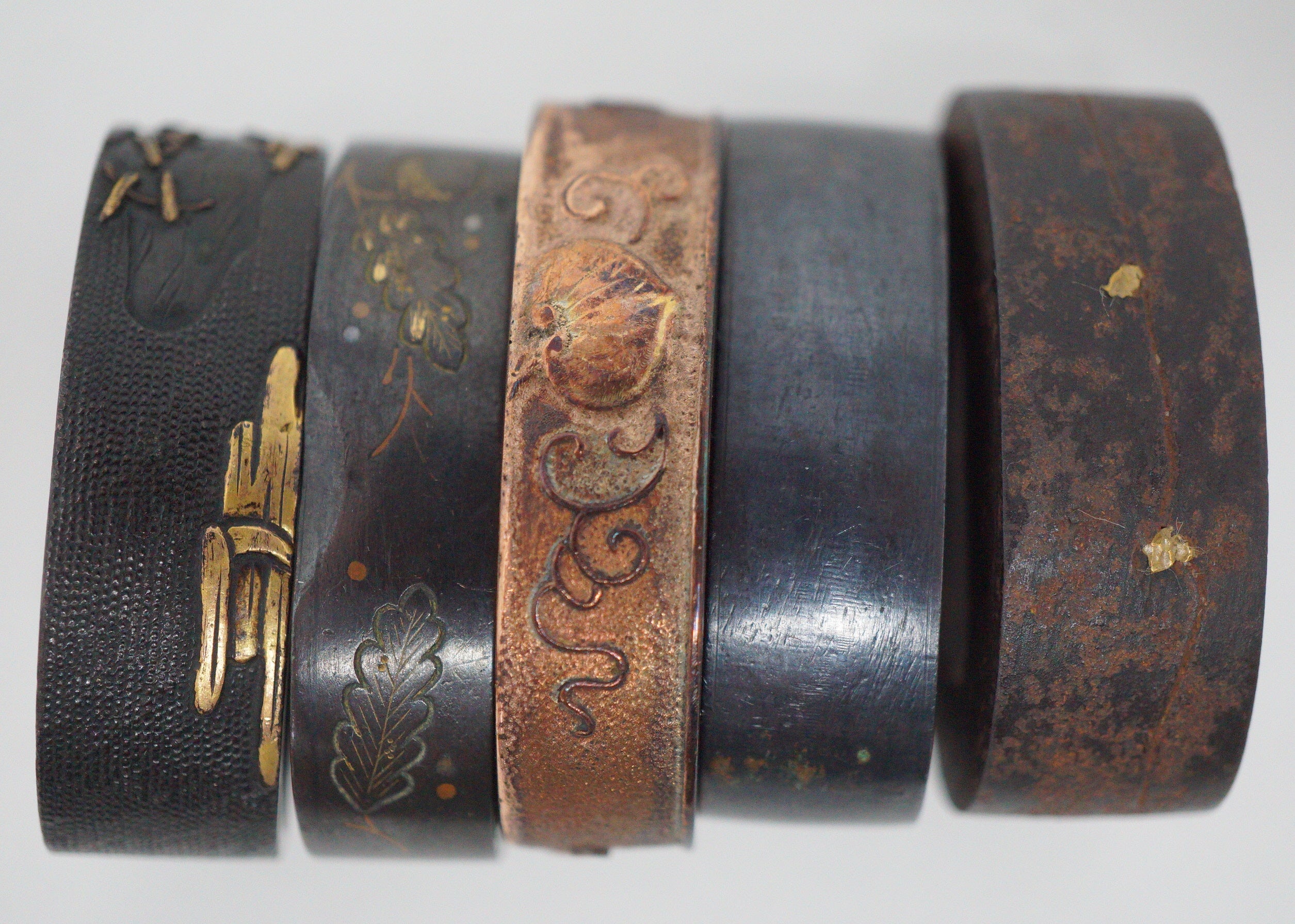 Japanese Fuchi Collection x5 Sword Parts Set with Unique Designs 0706D8