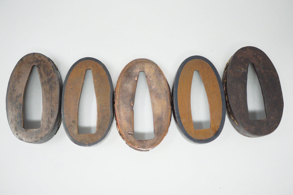 Japanese Fuchi Collection x5 Sword Parts Set with Unique Designs 0706D8