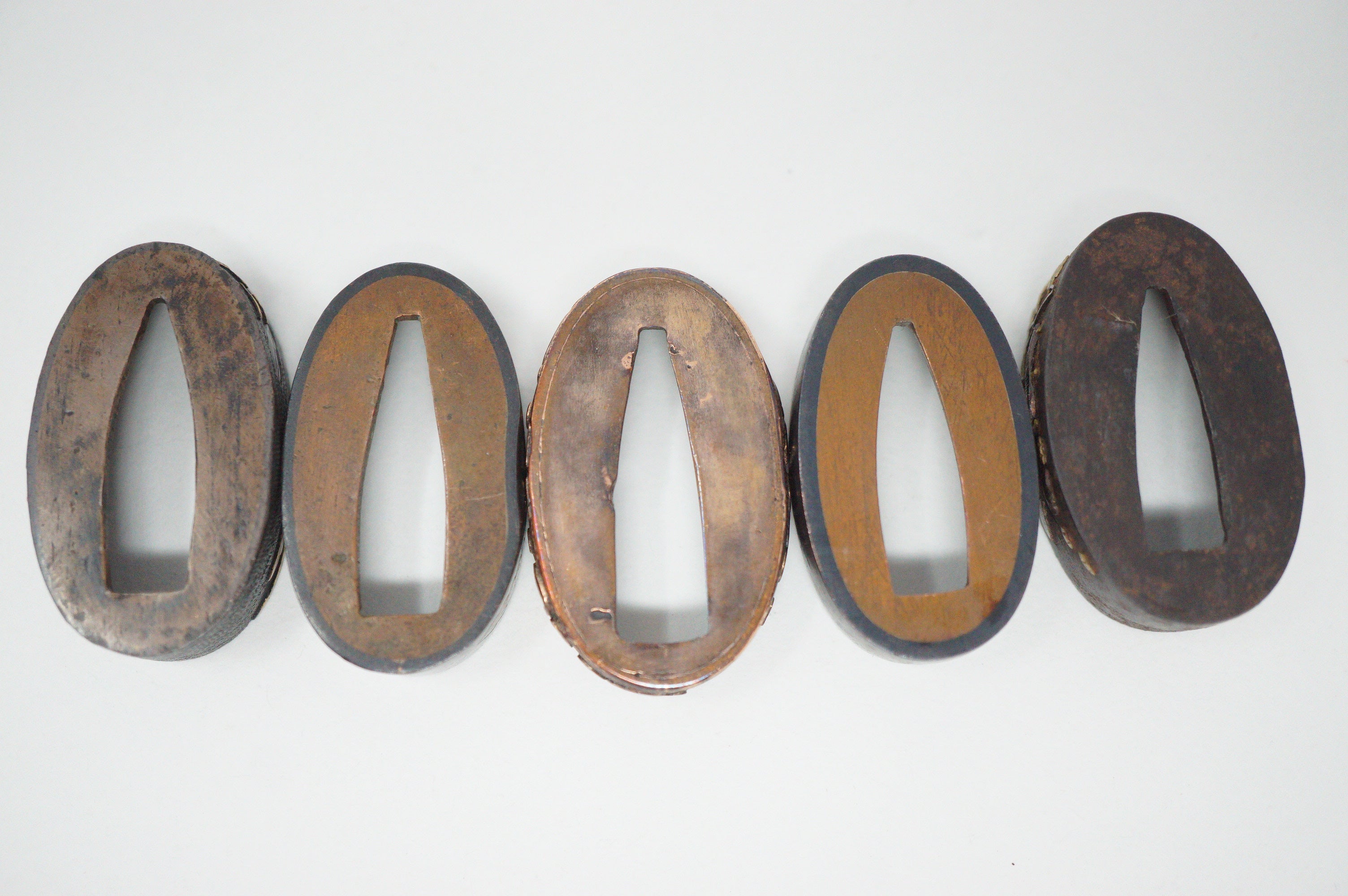 Japanese Fuchi Collection x5 Sword Parts Set with Unique Designs 0706D8