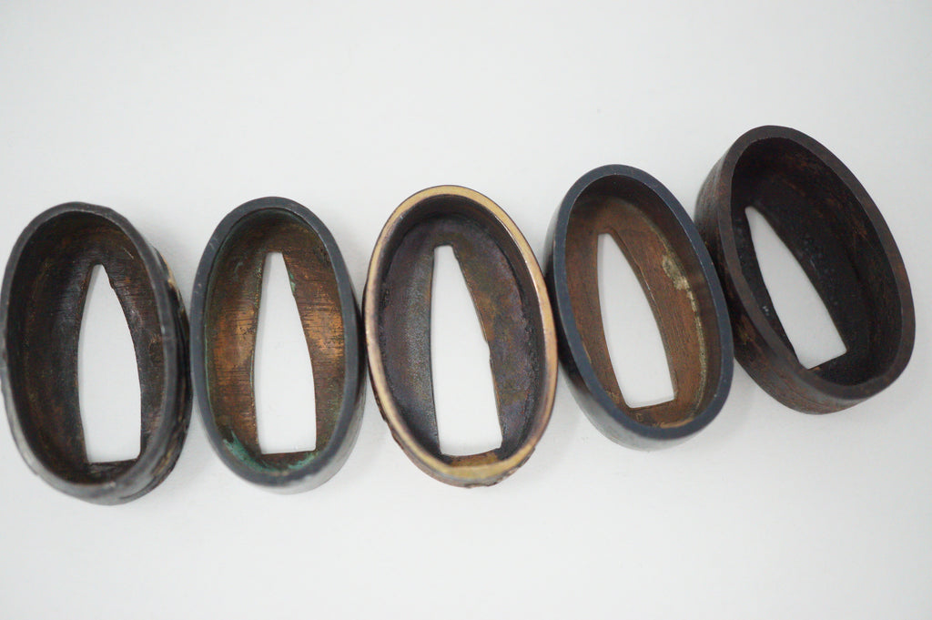 Japanese Fuchi Collection x5 Sword Parts Set with Unique Designs 0706D8