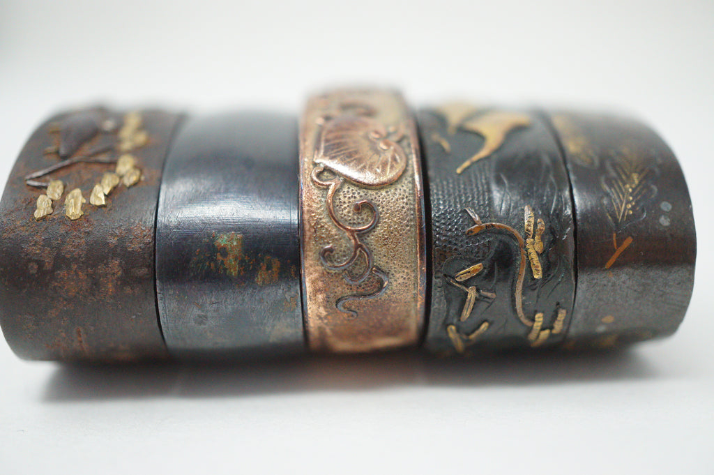 Japanese Fuchi Collection x5 Sword Parts Set with Unique Designs 0706D8