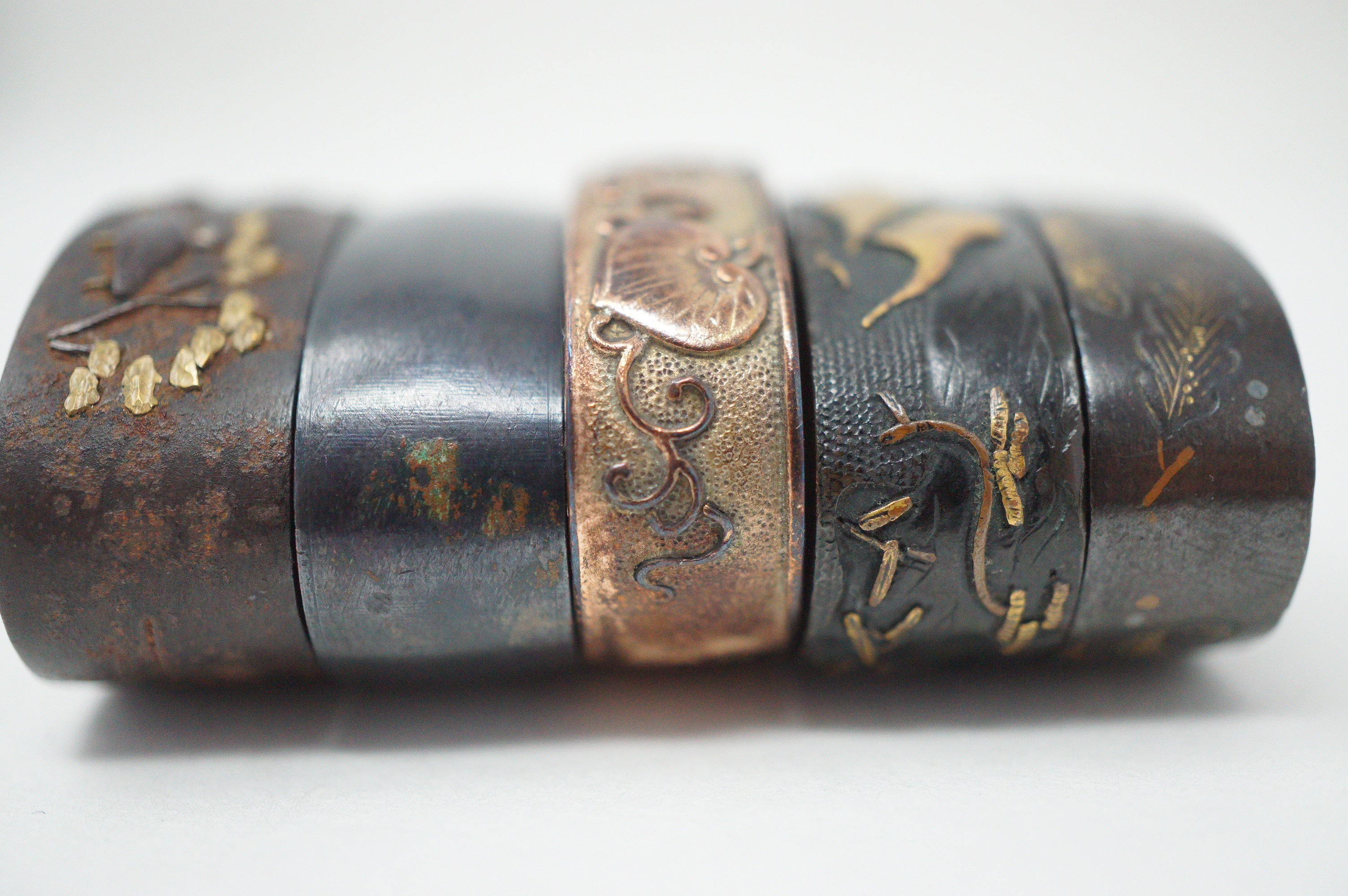 Japanese Fuchi Collection x5 Sword Parts Set with Unique Designs 0706D8
