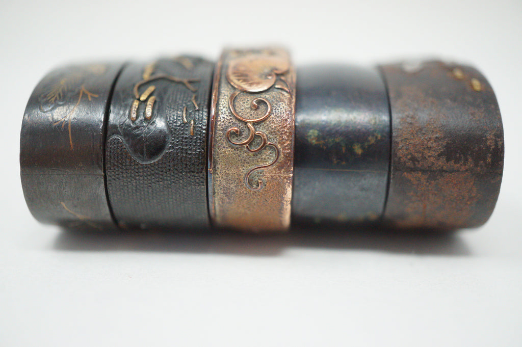 Japanese Fuchi Collection x5 Sword Parts Set with Unique Designs 0706D8