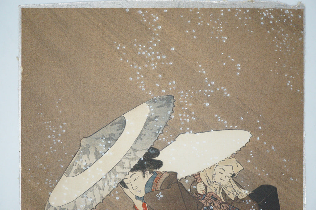 Japanese Woodblock Print -Outing in The Snow Storm- by Kitagawa Fujimaro 0105E8