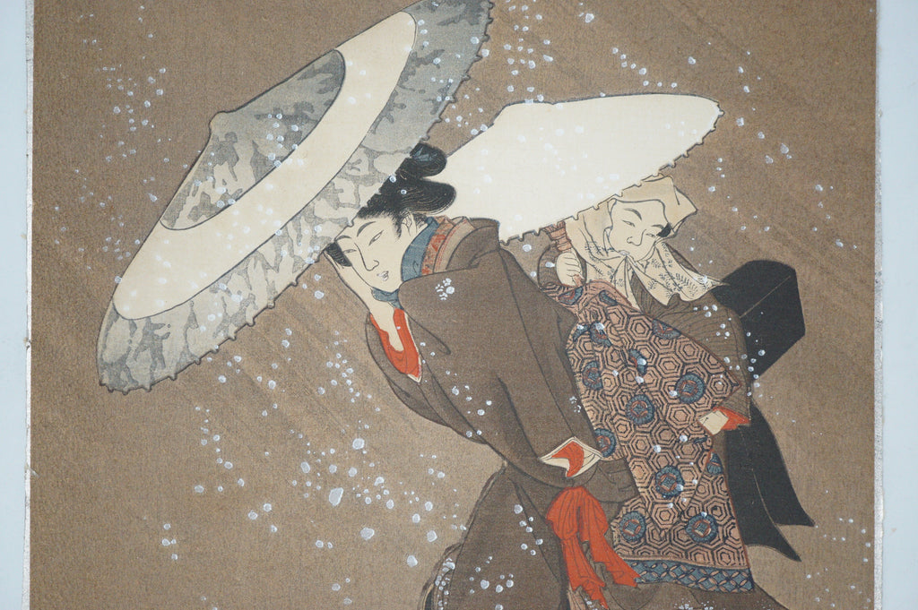Japanese Woodblock Print -Outing in The Snow Storm- by Kitagawa Fujimaro 0105E8