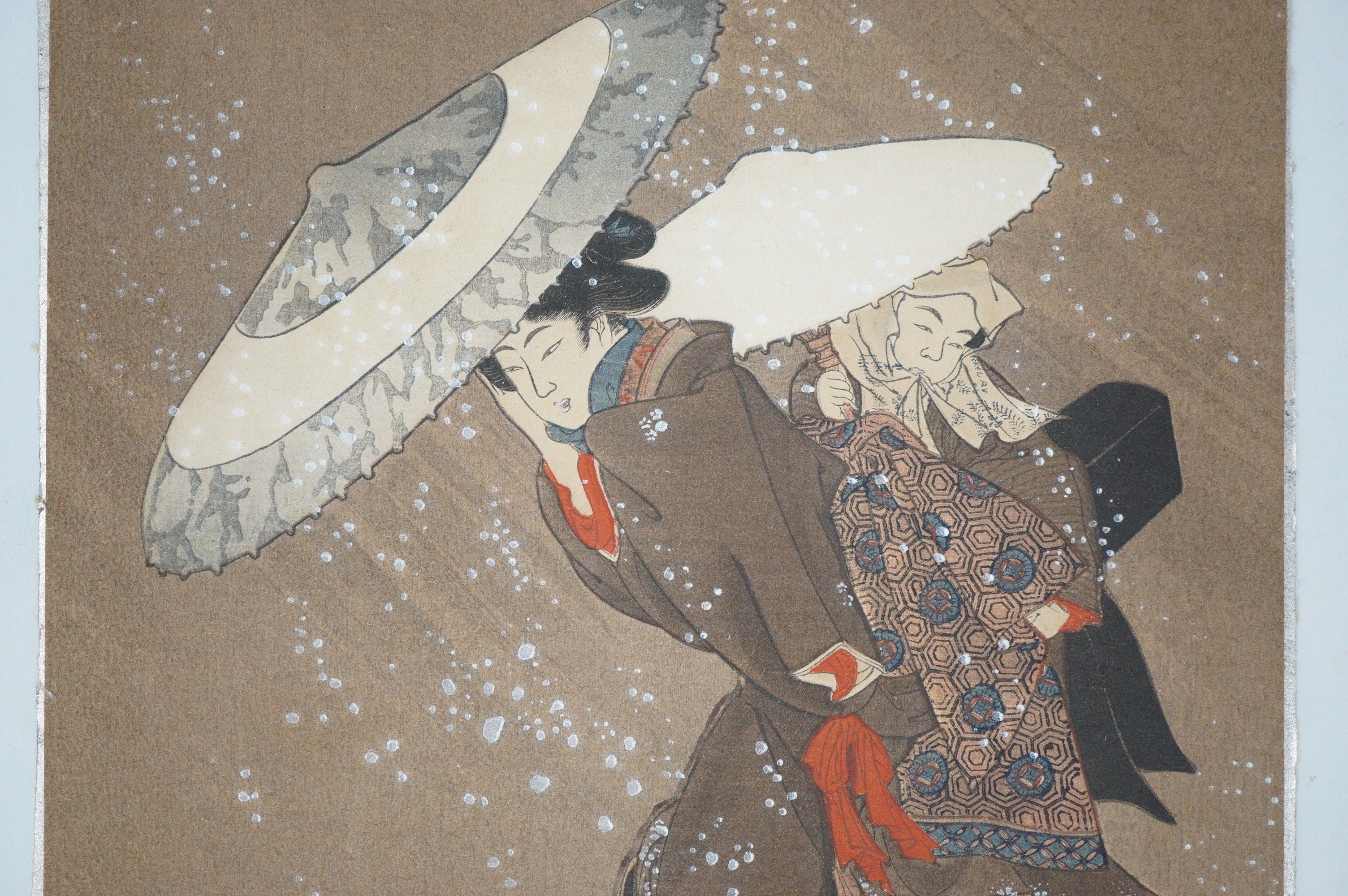 Japanese Woodblock Print -Outing in The Snow Storm- by Kitagawa Fujimaro 0105E8