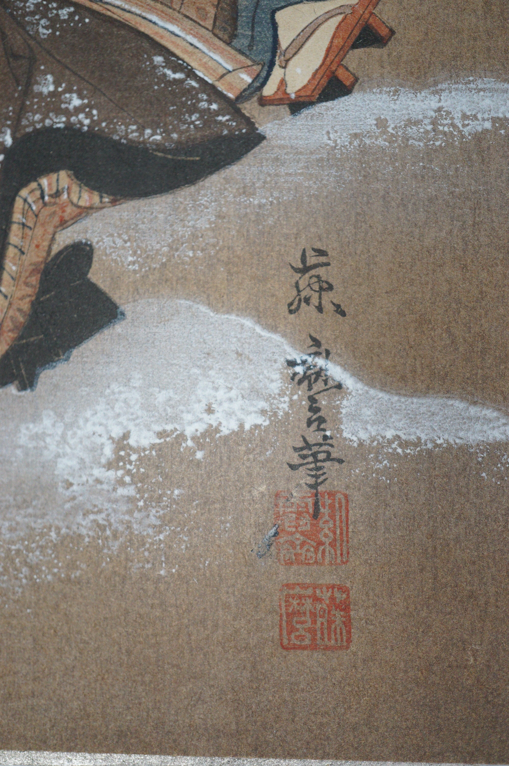 Japanese Woodblock Print -Outing in The Snow Storm- by Kitagawa Fujimaro 0105E8