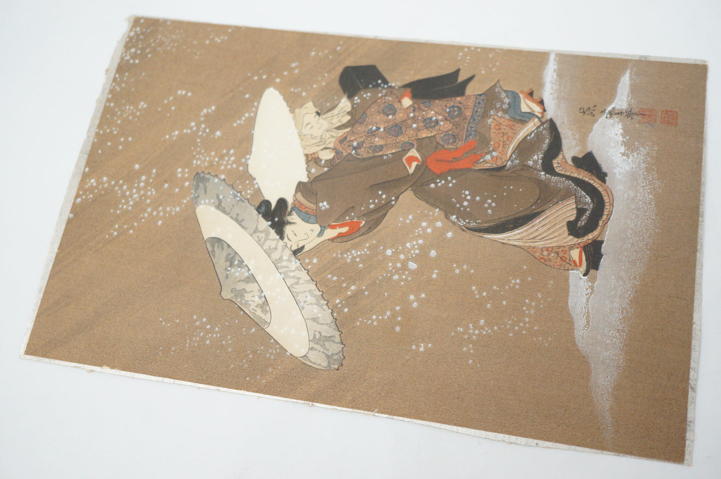 Japanese Woodblock Print -Outing in The Snow Storm- by Kitagawa Fujimaro 0105E8