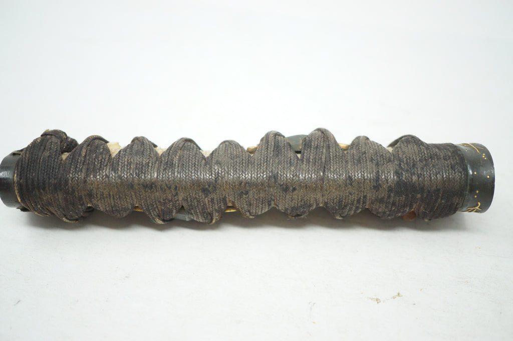 Antique Edo Period Japanese Wakizashi Tsuka • Arrow Motif Gold Inlay Fuchi • Geometric Mixed-Metal Menuki Sword Handle 0623G8