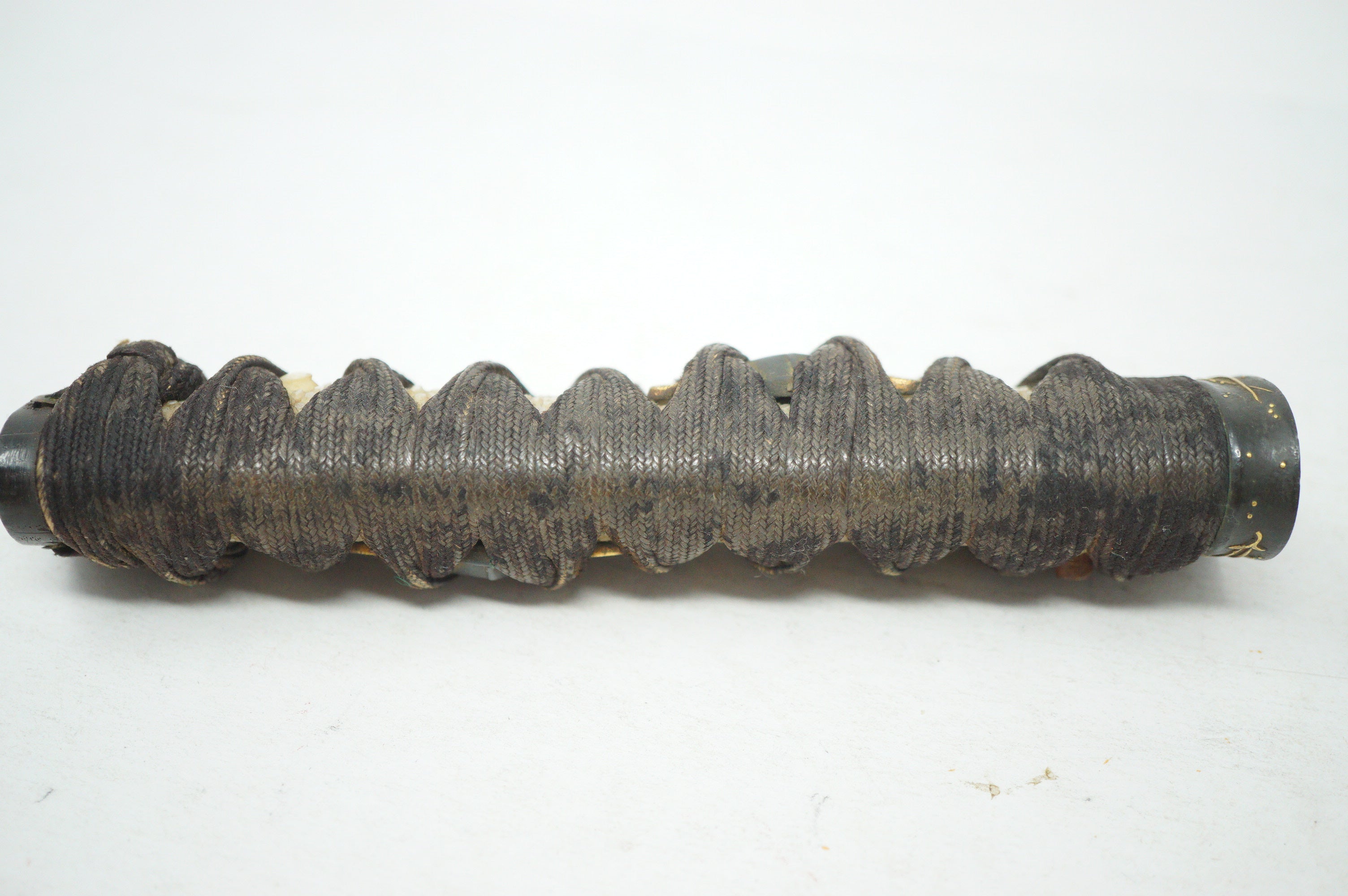 Antique Edo Period Japanese Wakizashi Tsuka • Arrow Motif Gold Inlay Fuchi • Geometric Mixed-Metal Menuki Sword Handle 0623G8