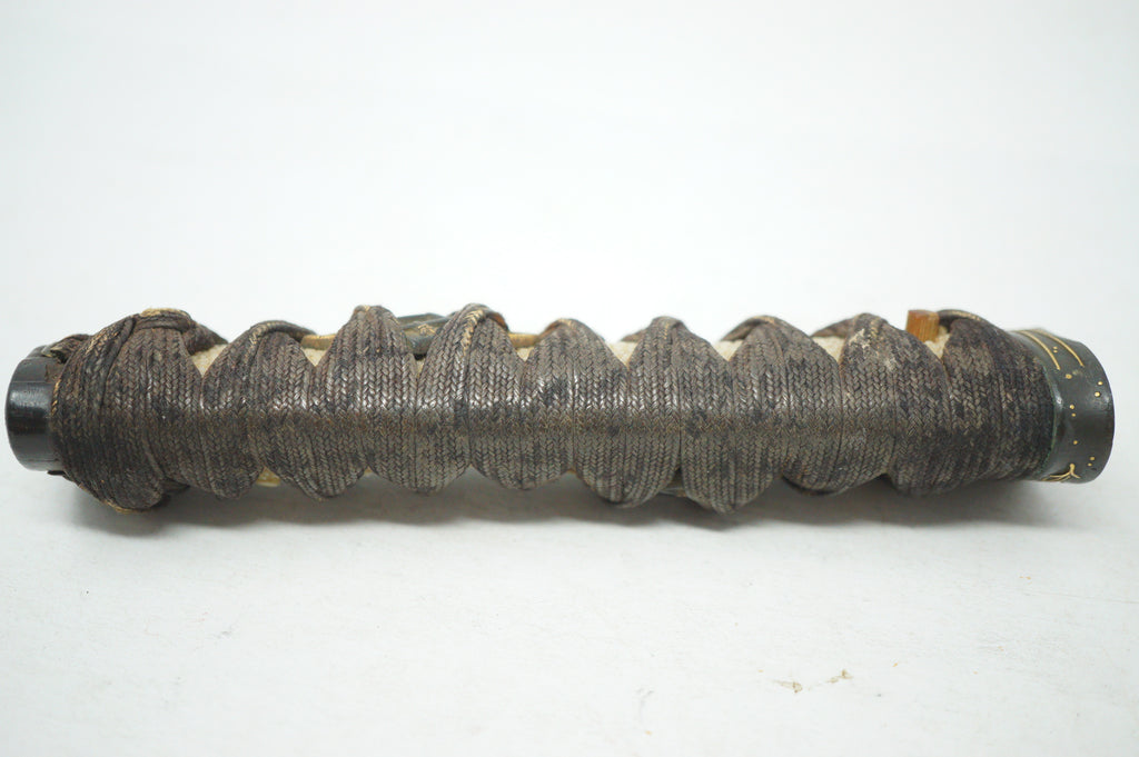 Antique Edo Period Japanese Wakizashi Tsuka • Arrow Motif Gold Inlay Fuchi • Geometric Mixed-Metal Menuki Sword Handle 0623G8