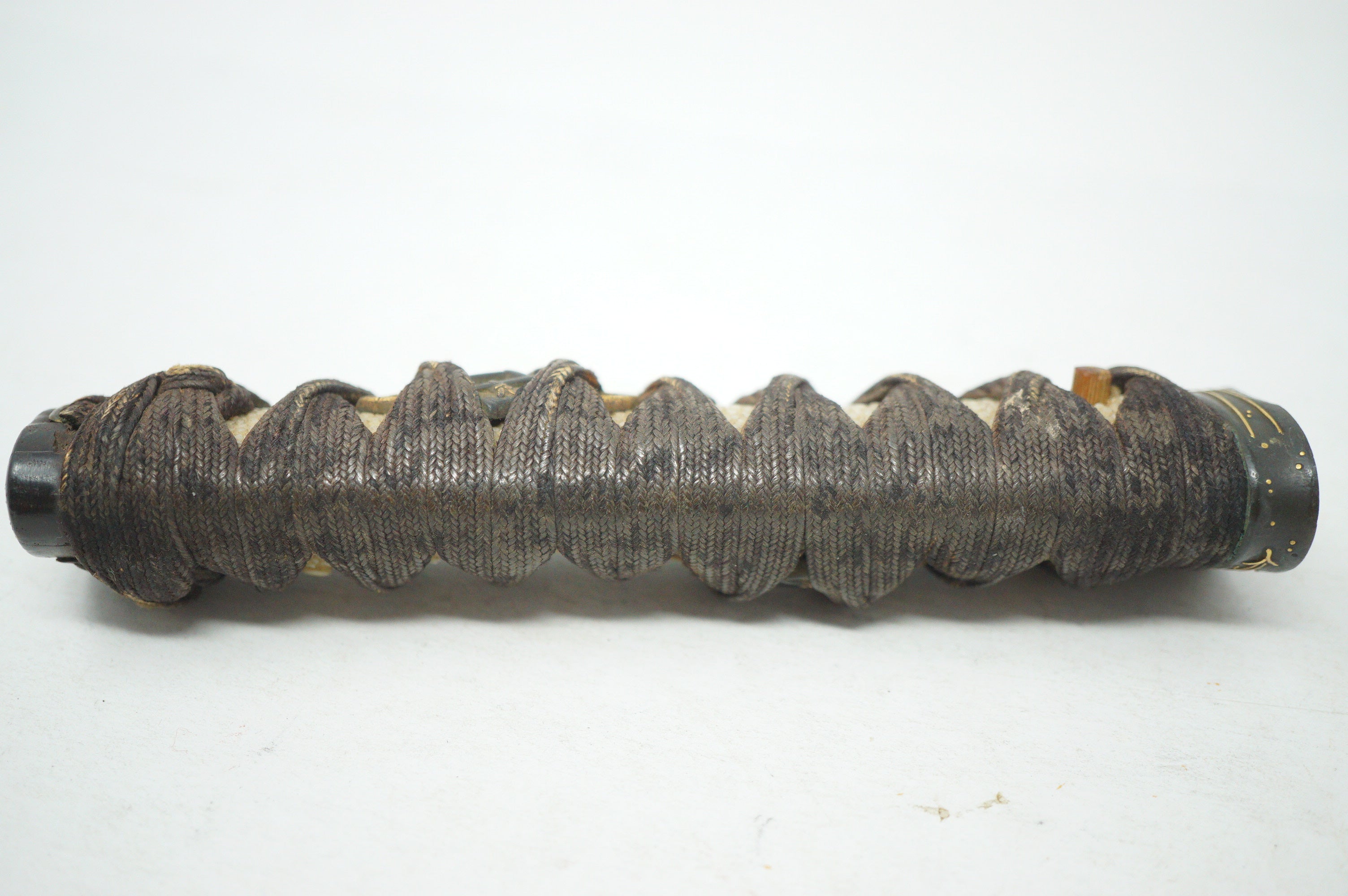 Antique Edo Period Japanese Wakizashi Tsuka • Arrow Motif Gold Inlay Fuchi • Geometric Mixed-Metal Menuki Sword Handle 0623G8