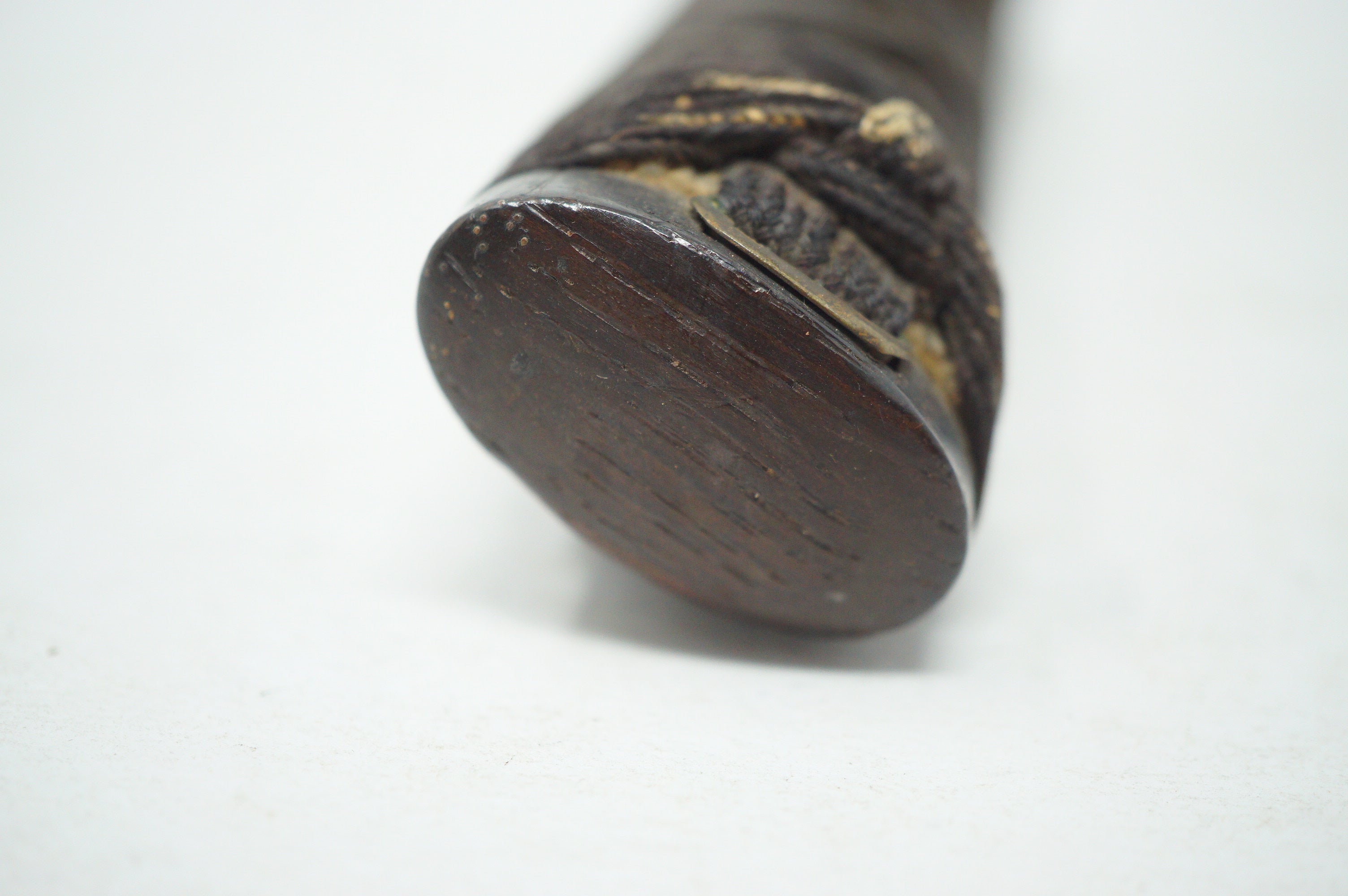 Antique Edo Period Japanese Wakizashi Tsuka • Arrow Motif Gold Inlay Fuchi • Geometric Mixed-Metal Menuki Sword Handle 0623G8