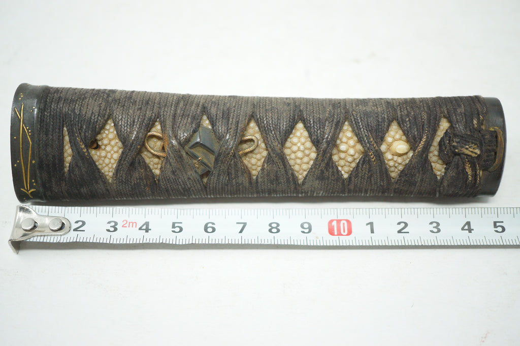 Antique Edo Period Japanese Wakizashi Tsuka • Arrow Motif Gold Inlay Fuchi • Geometric Mixed-Metal Menuki Sword Handle 0623G8