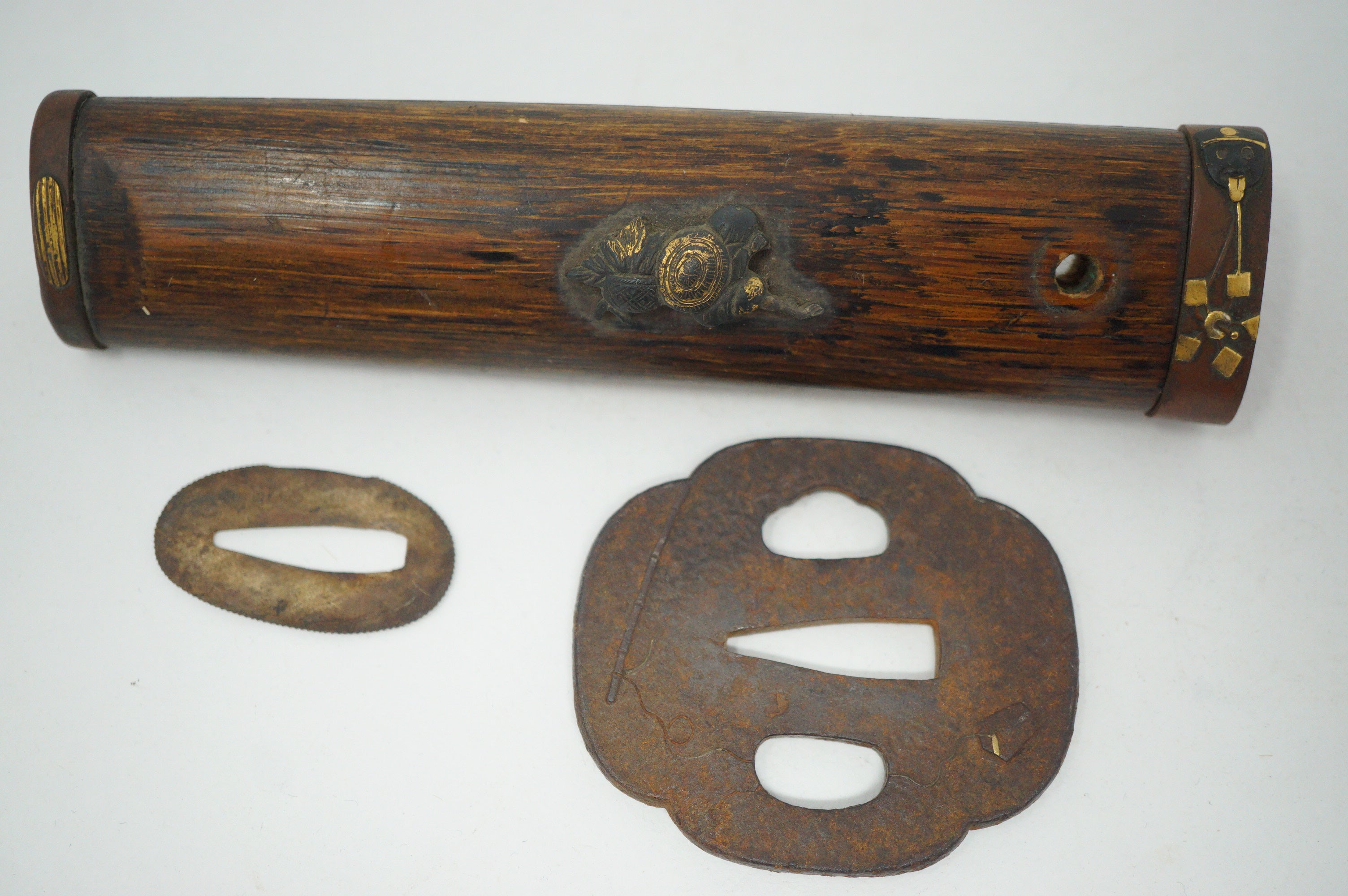 日本 Wakizashi 剑柄含。日本原装 鞍头袖饰垫圈 0728D8