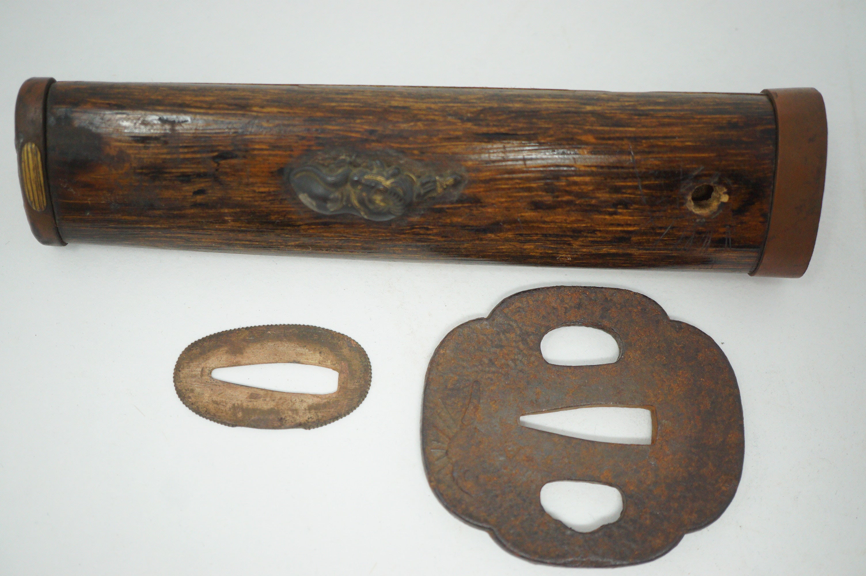 日本 Wakizashi 剑柄含。日本原装 鞍头袖饰垫圈 0728D8
