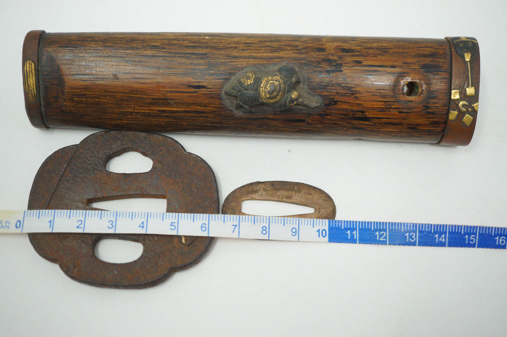 日本 Wakizashi 剑柄含。日本原装 鞍头袖饰垫圈 0728D8
