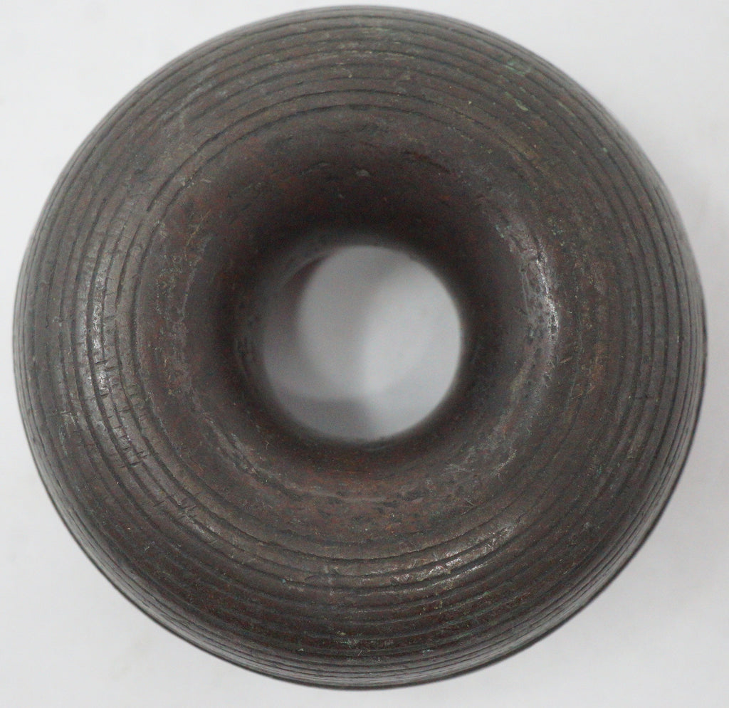Antique Japanese Bronze Harness Bell 178g Fine Baba-Suzu Edo Era Original with Decorative Ribbing 0624G8
