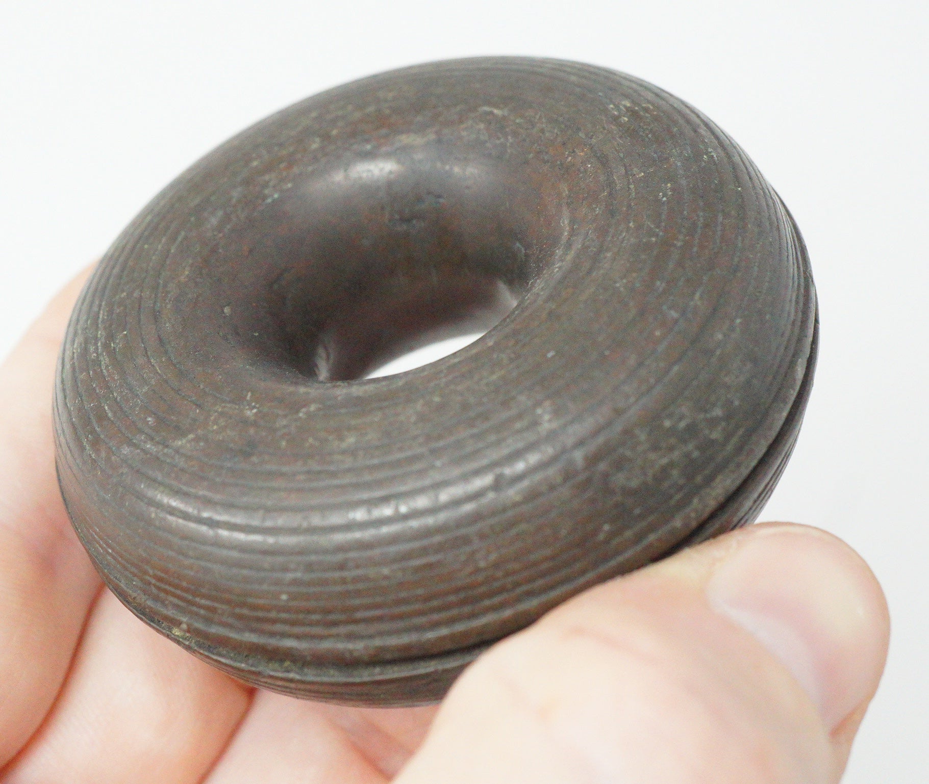 Antique Japanese Bronze Harness Bell 178g Fine Baba-Suzu Edo Era Original with Decorative Ribbing 0624G8
