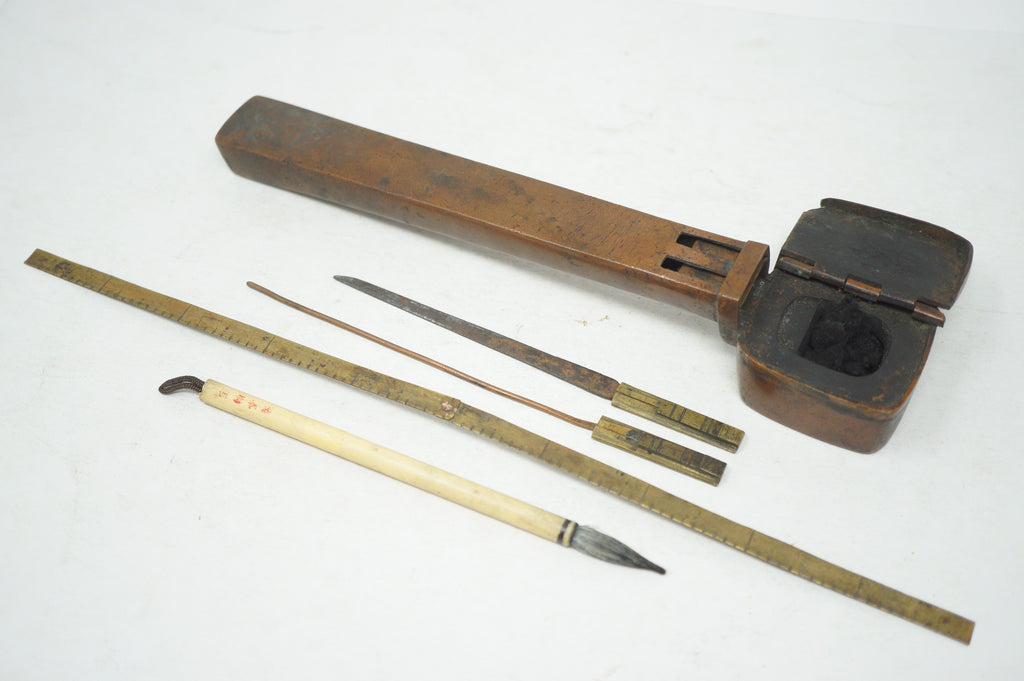 Antique Japanese Yatate Set – Portable Calligraphy Tool with Brush, Ruler, Inkwell etc. 0629G8