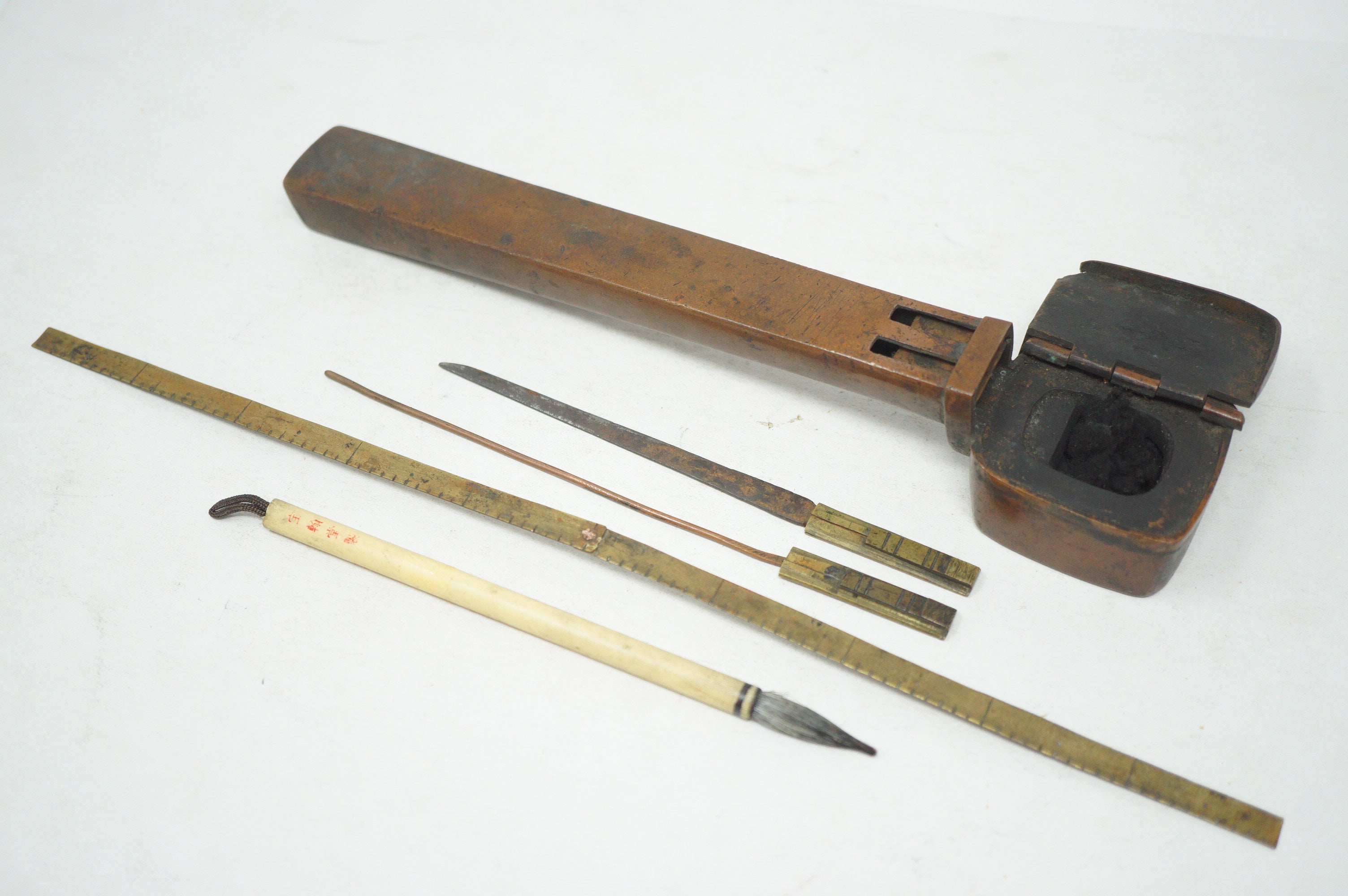 Antique Japanese Yatate Set – Portable Calligraphy Tool with Brush, Ruler, Inkwell etc. 0629G8