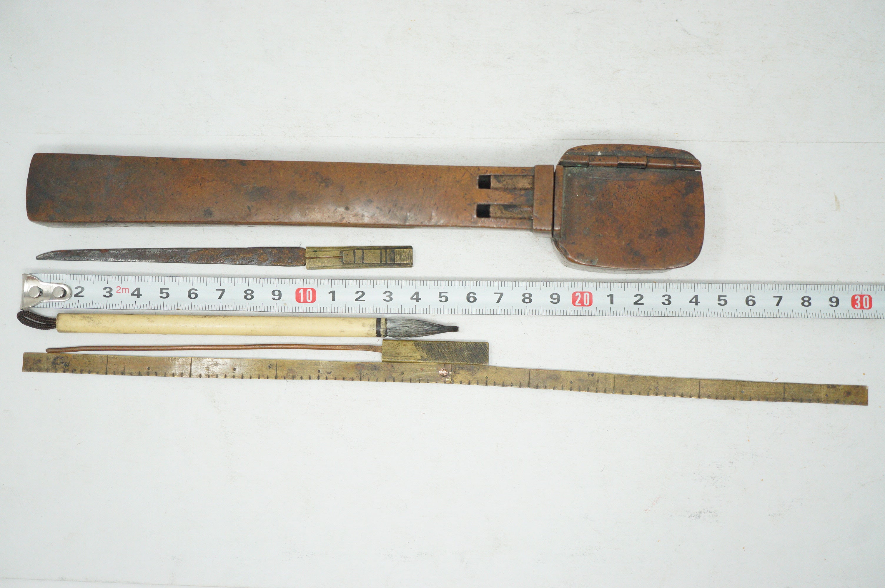 Antique Japanese Yatate Set – Portable Calligraphy Tool with Brush, Ruler, Inkwell etc. 0629G8