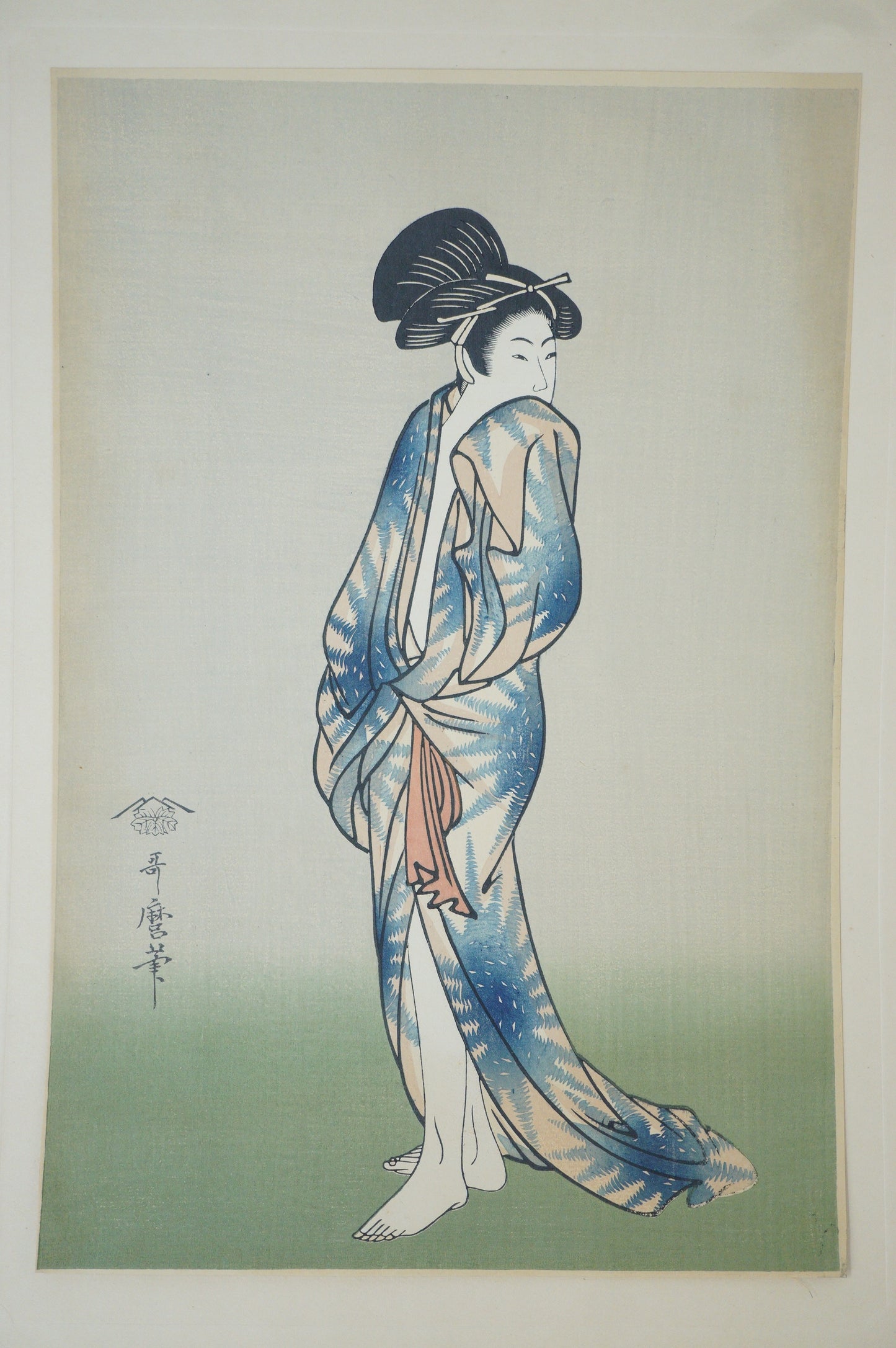 Hochwertiger japanischer Holzschnitt-Nachdruck aus den 1920er-Jahren von Kitagawa Utamaro – Geisha 0904E8