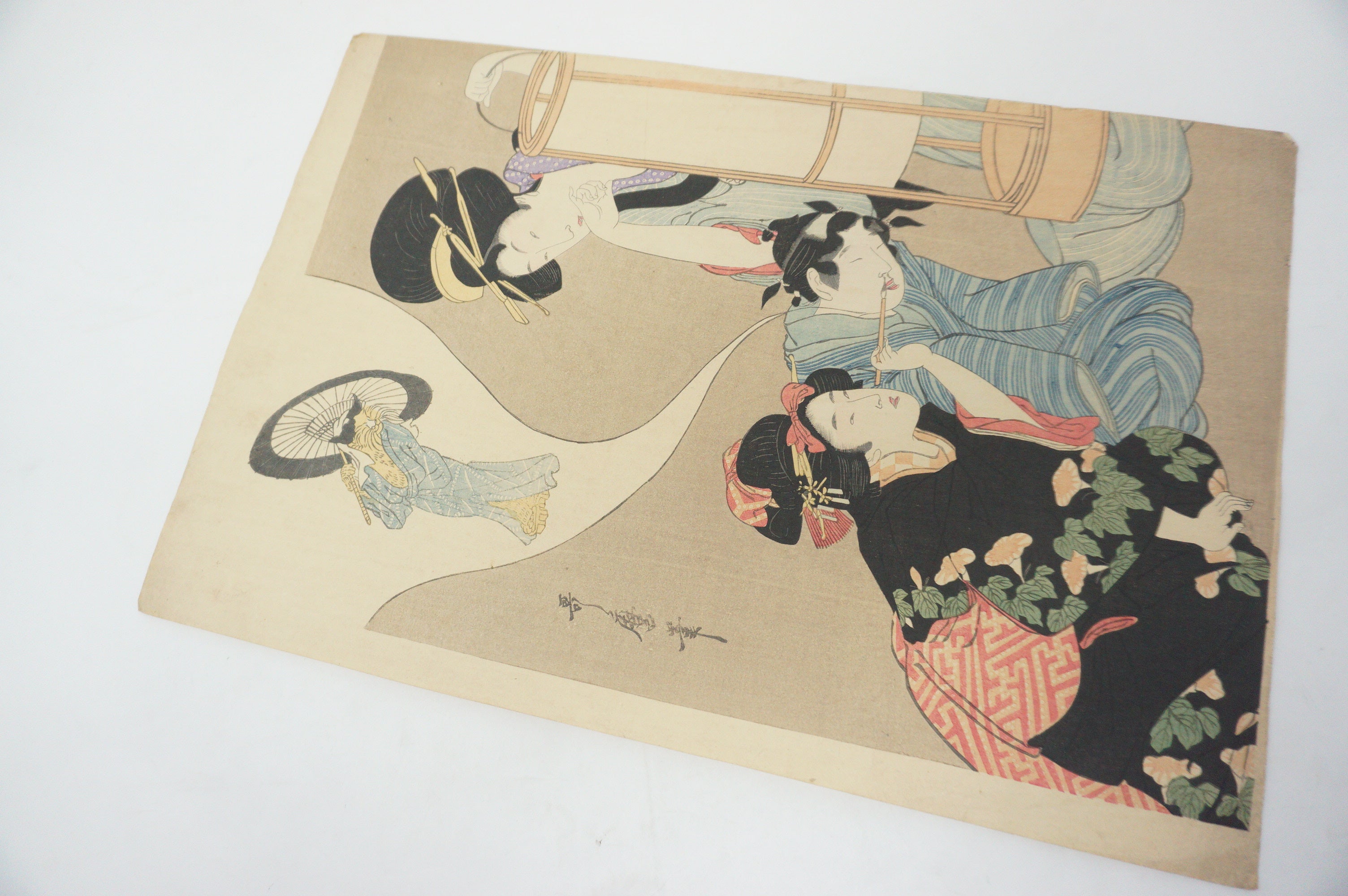 Japanese Woodblock Print Recarved Edition by Kitagawa Utamaro - The Dreaming Boy 1105D8