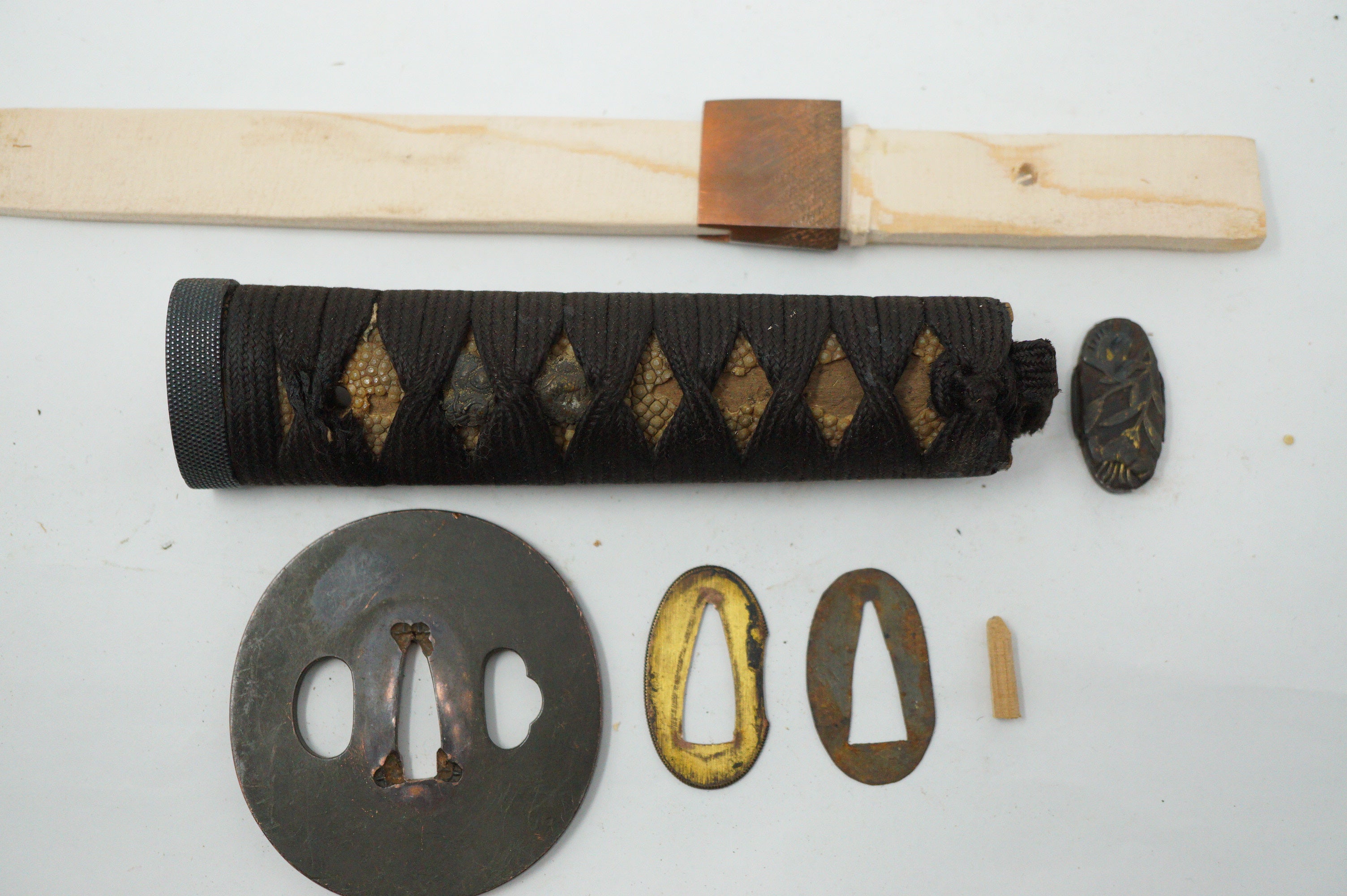 Japanese Wakizashi Sword Parts Saya Tsuka Tsuba etc. Antique Original from Japan 0119E9