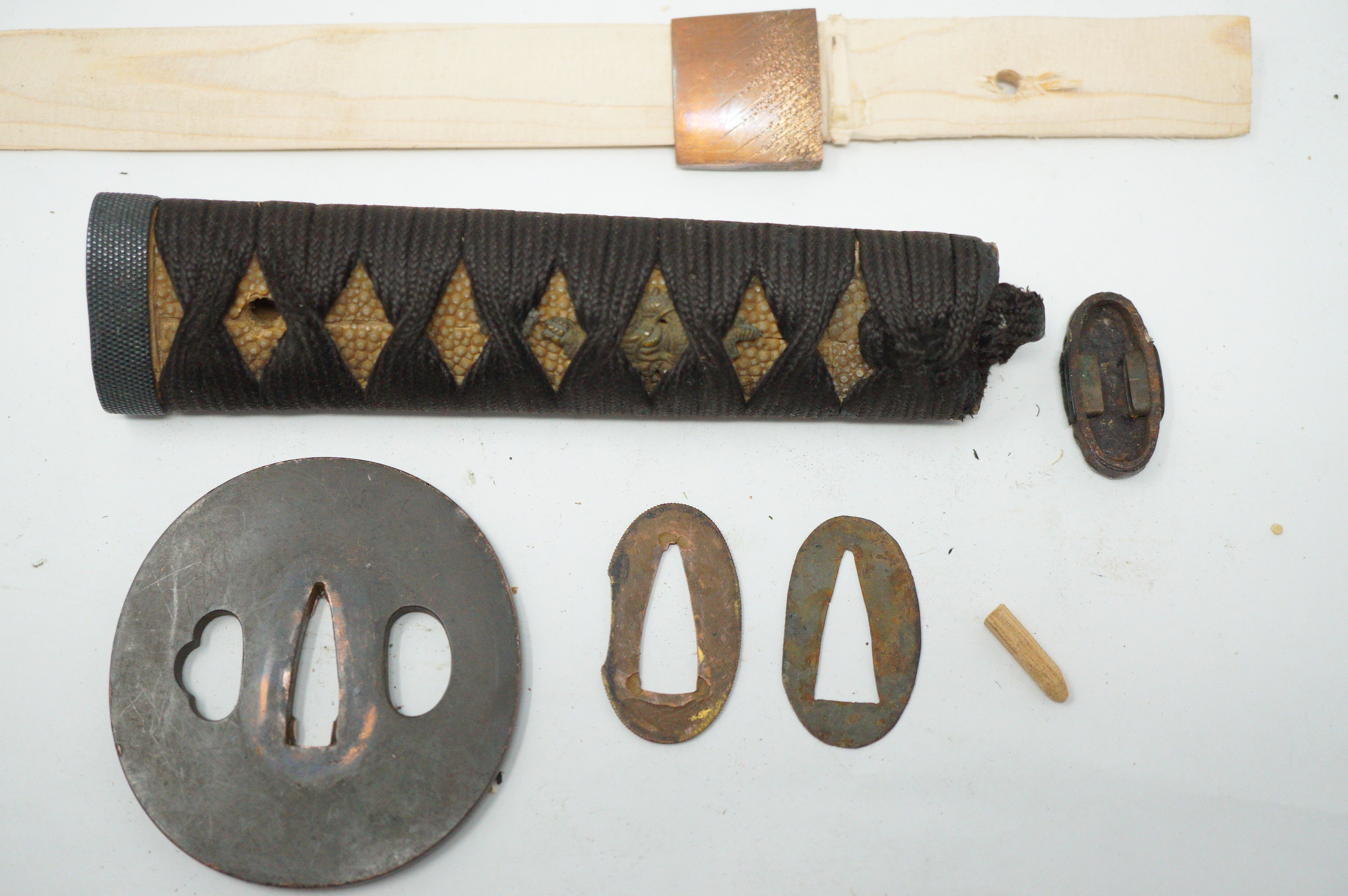 Japanese Wakizashi Sword Parts Saya Tsuka Tsuba etc. Antique Original from Japan 0119E9