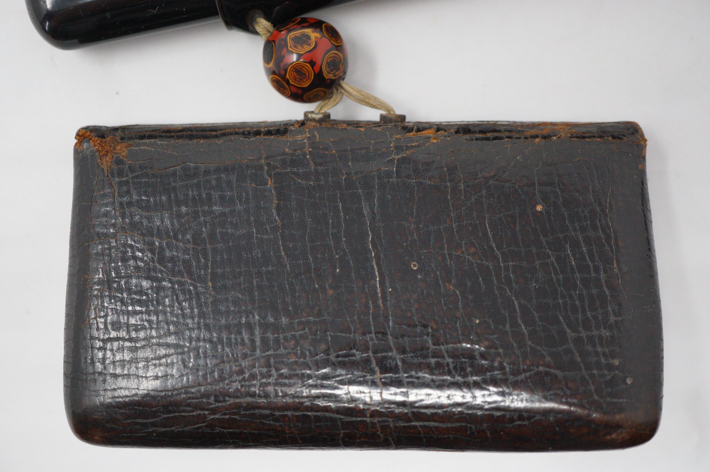 Japanese Antique Tobacco Ire Set with fine  Silver-Maekanagu, Pipe & Lacquered Kiserudzutsu 0204F9
