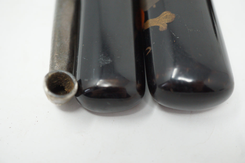 Japanese Antique Tobacco Ire Set with fine  Silver-Maekanagu, Pipe & Lacquered Kiserudzutsu 0204F9