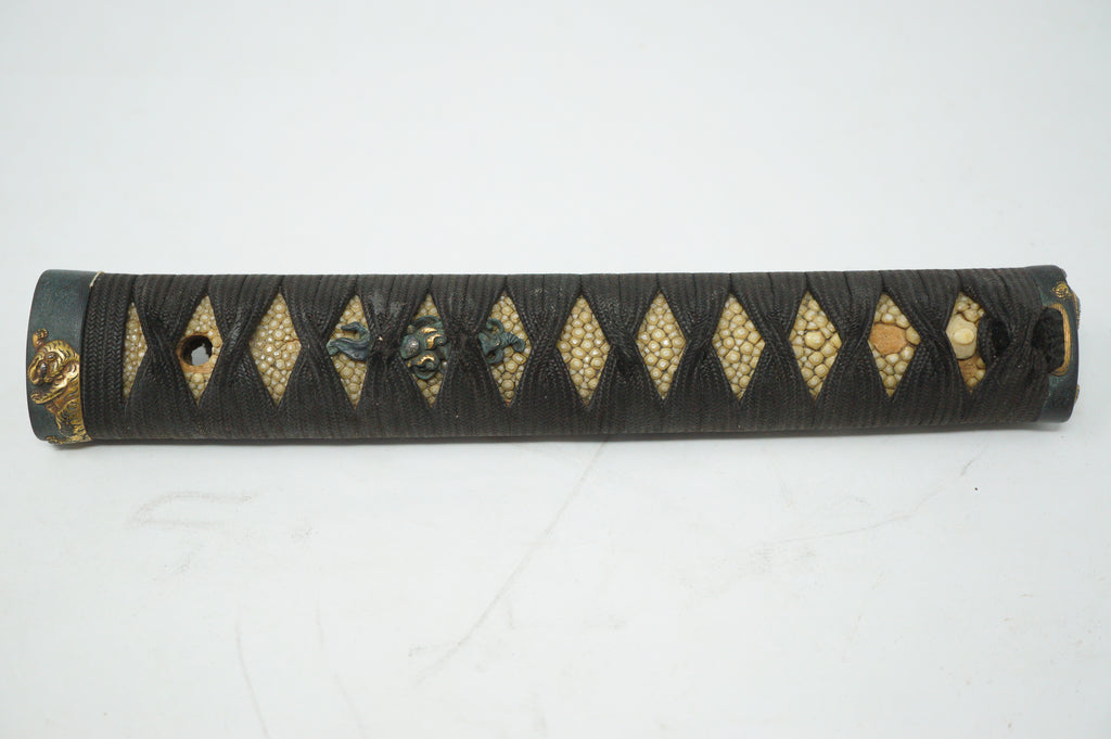 Japanese Katana Sword Parts Tsuka Handle Tiger Inlays Signed Tsuba Guard Original Set 0922F9
