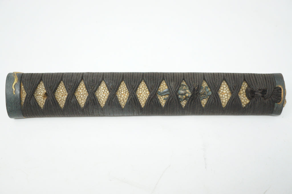 Japanese Katana Sword Parts Tsuka Handle Tiger Inlays Signed Tsuba Guard Original Set 0922F9