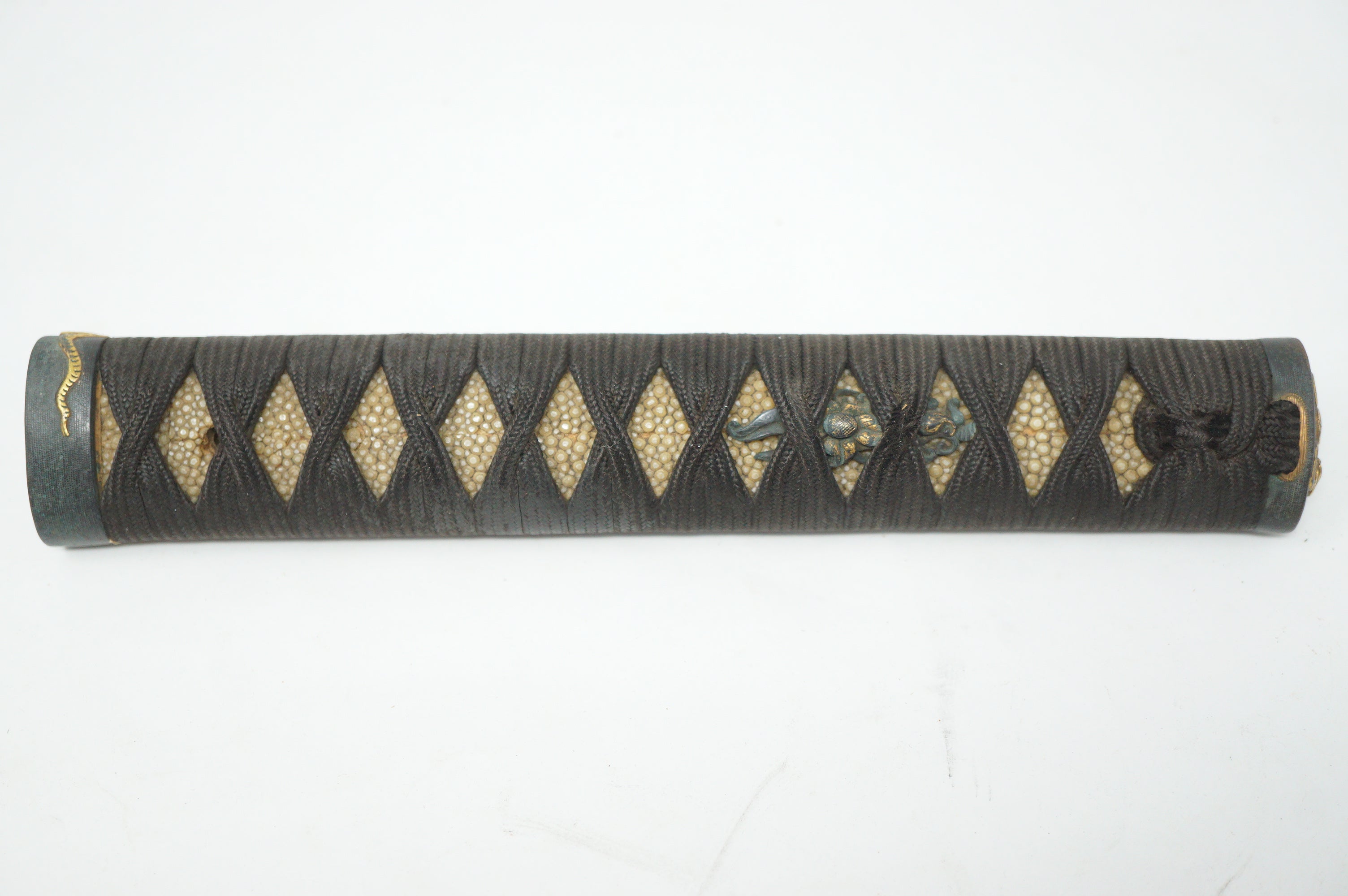 Japanese Katana Sword Parts Tsuka Handle Tiger Inlays Signed Tsuba Guard Original Set 0922F9