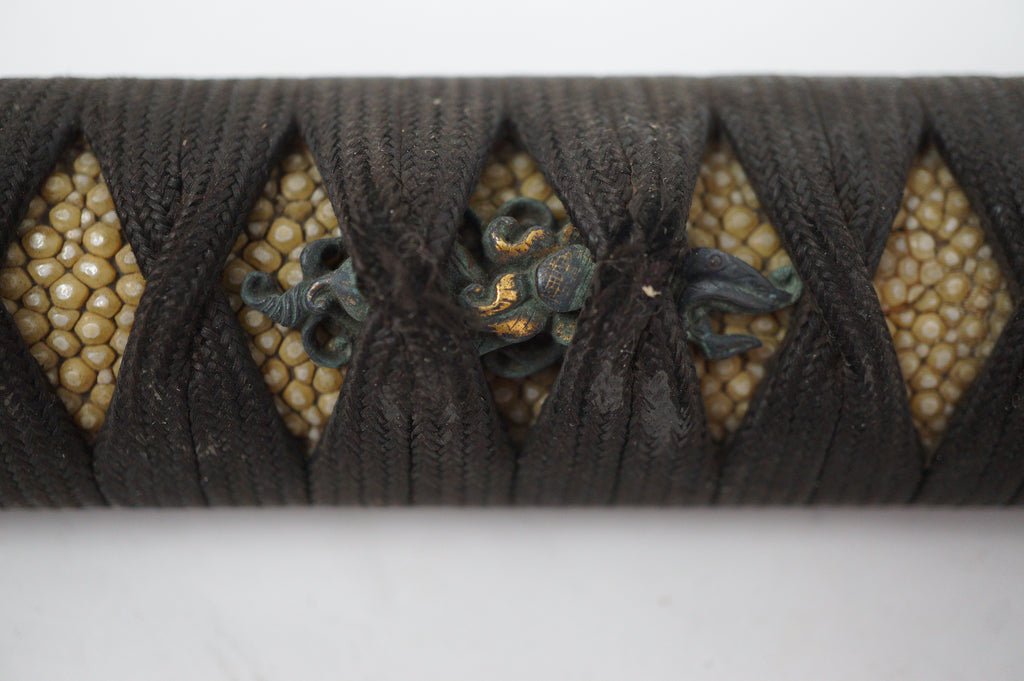 Japanese Katana Sword Parts Tsuka Handle Tiger Inlays Signed Tsuba Guard Original Set 0922F9