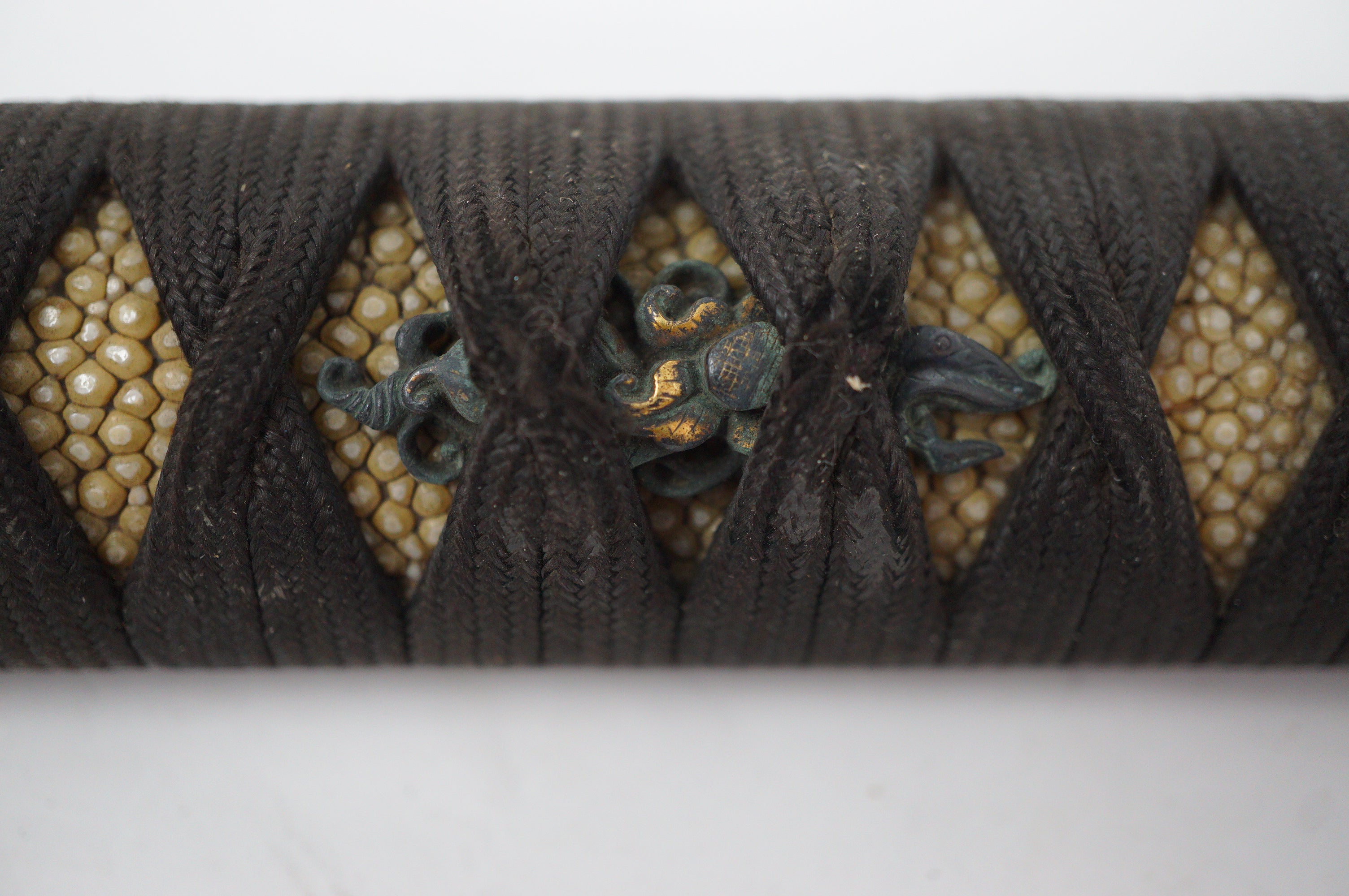Japanese Katana Sword Parts Tsuka Handle Tiger Inlays Signed Tsuba Guard Original Set 0922F9