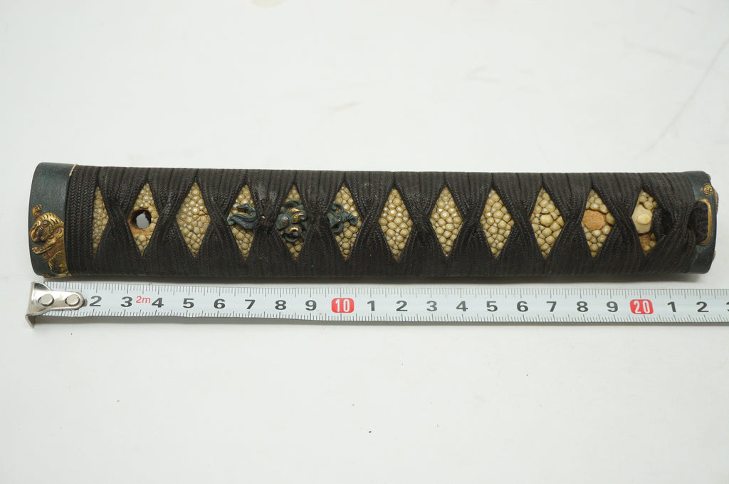 Japanese Katana Sword Parts Tsuka Handle Tiger Inlays Signed Tsuba Guard Original Set 0922F9