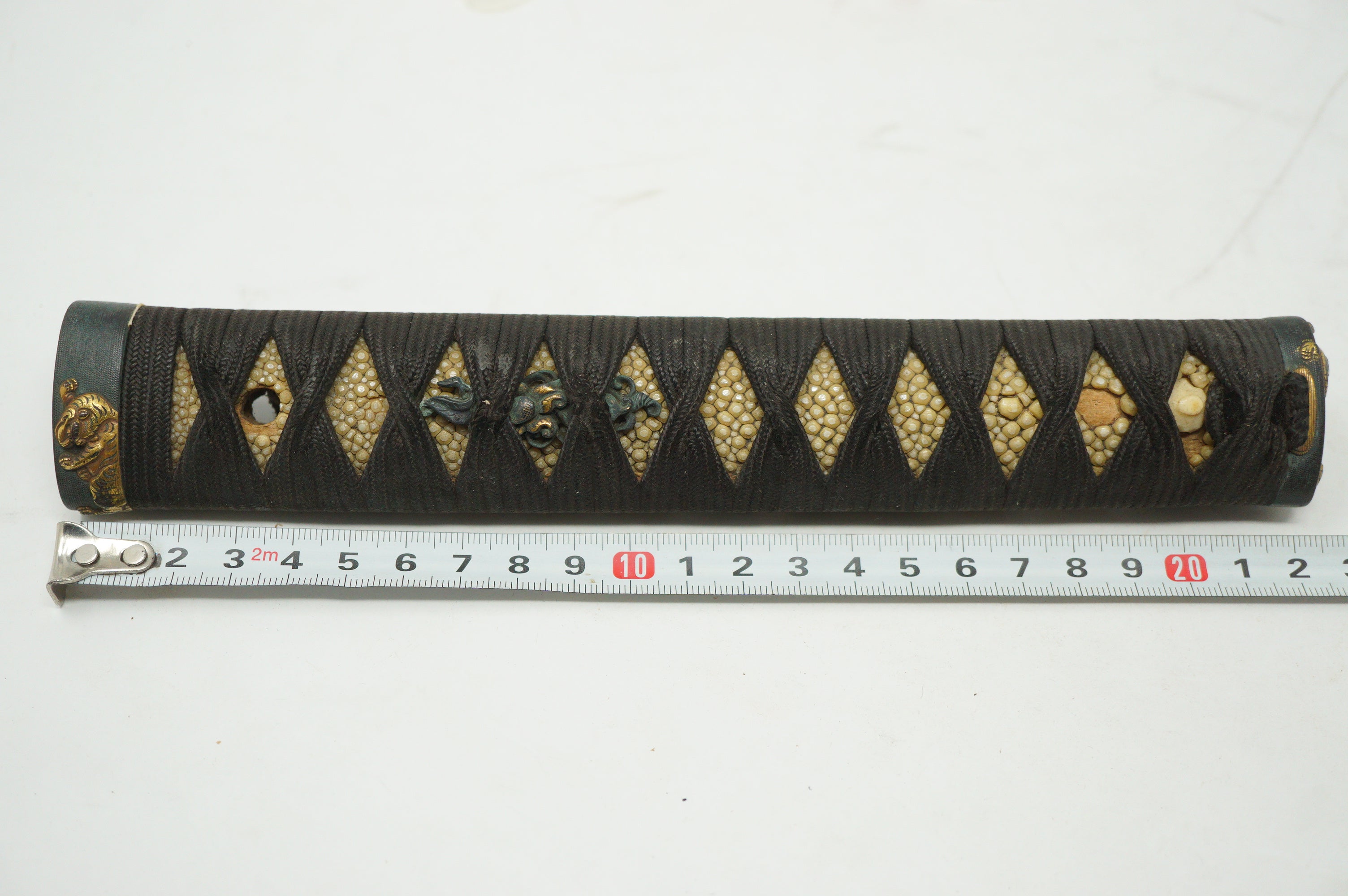 Japanese Katana Sword Parts Tsuka Handle Tiger Inlays Signed Tsuba Guard Original Set 0922F9