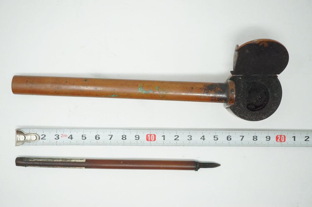 Japanese Portable Calligraphy Ink Container Antique Yatate made of Copper incl. Brush 0930F9