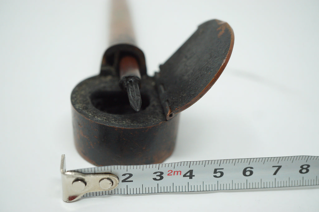 Japanese Portable Calligraphy Ink Container Antique Yatate made of Copper incl. Brush 0930F9