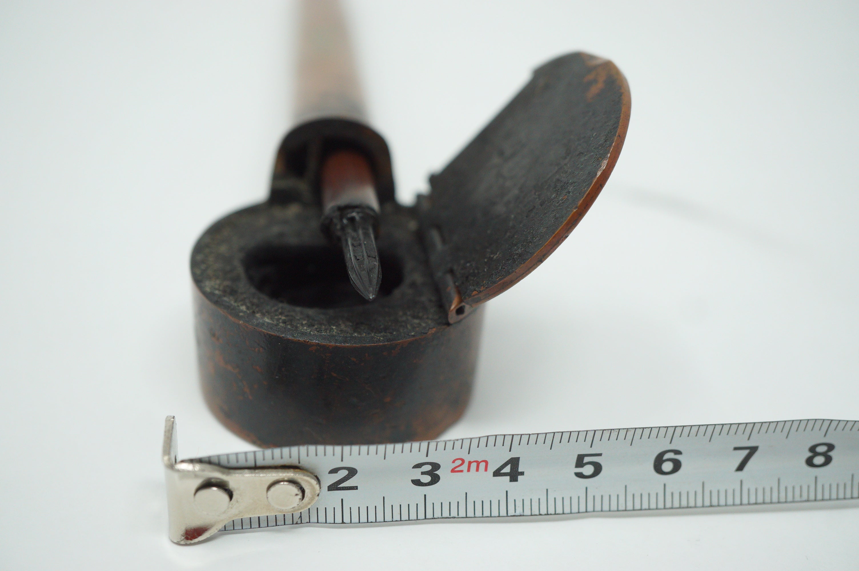 Japanese Portable Calligraphy Ink Container Antique Yatate made of Copper incl. Brush 0930F9
