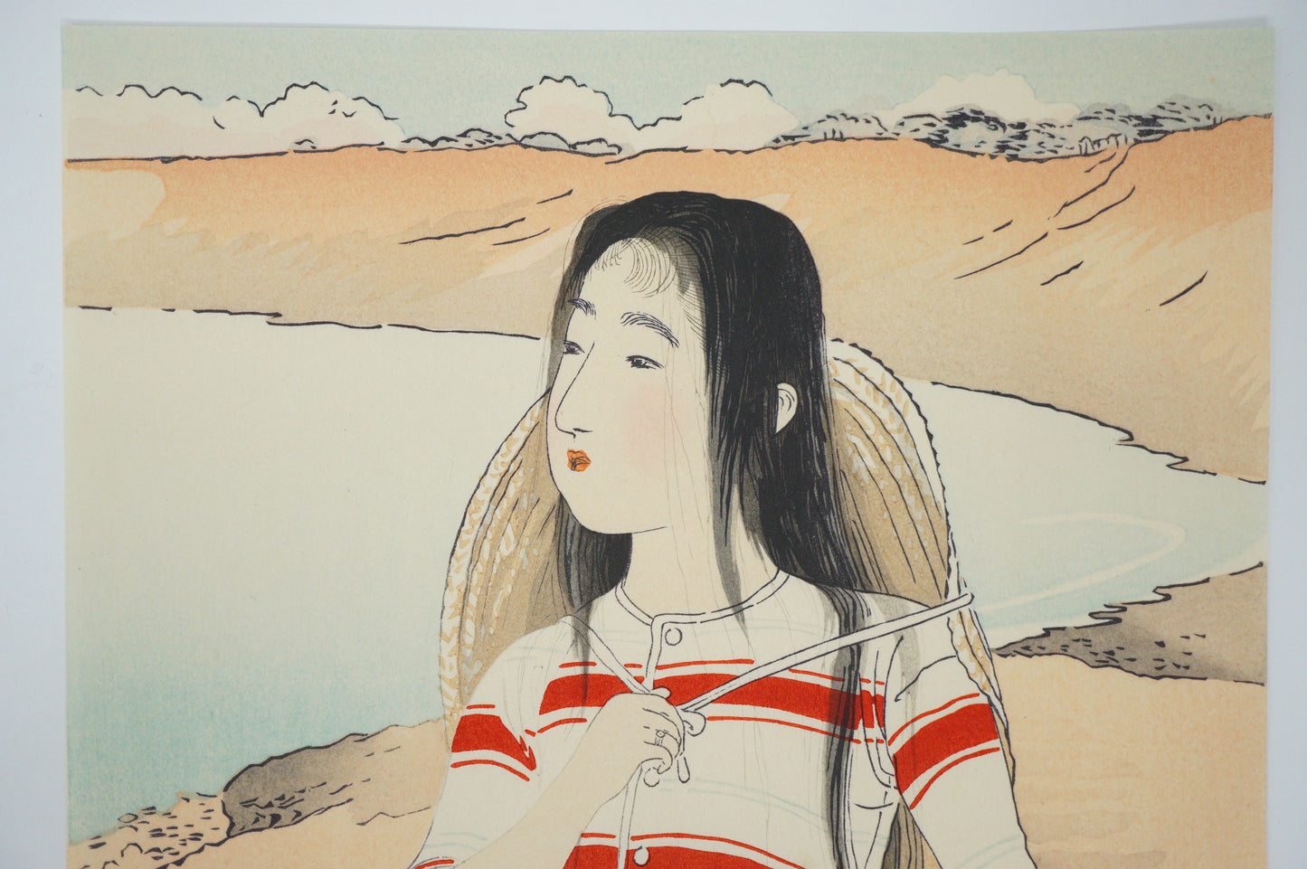 Japanese Woodblock Print 1902 Original by Tsukioka Kogyo -Sea-Bathing Beauty- from Japan 0625E9